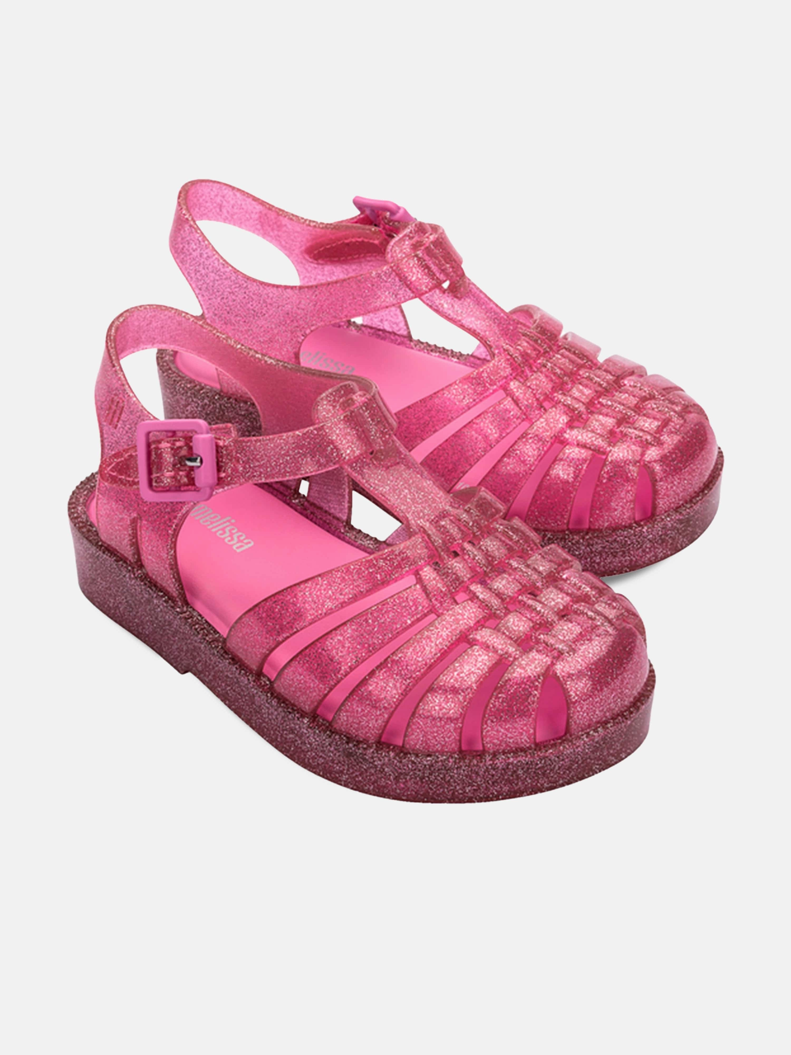Classic Mini Melissa Girls Possession Shiny Glitter Sandals in Pink Waterproof Travel Backpack