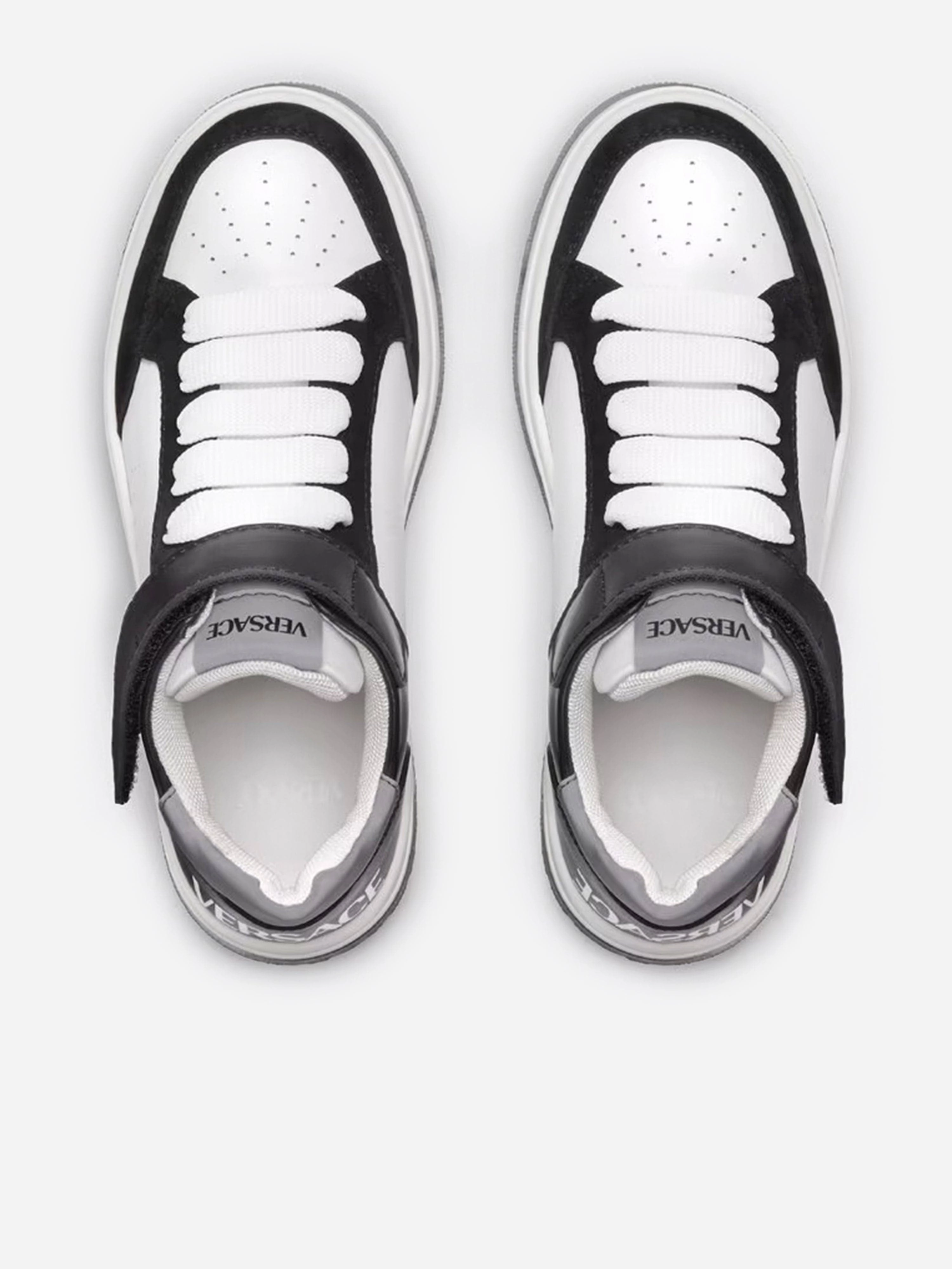 Raffia Versace Kids Leather Low Top Trainers in White