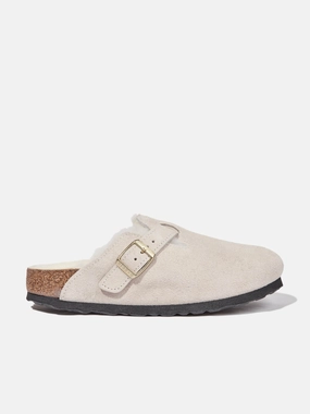 Woven, Neoprene Effortless BIRKENSTOCK Boston Shearling Suede Clogs in White Problem Solved