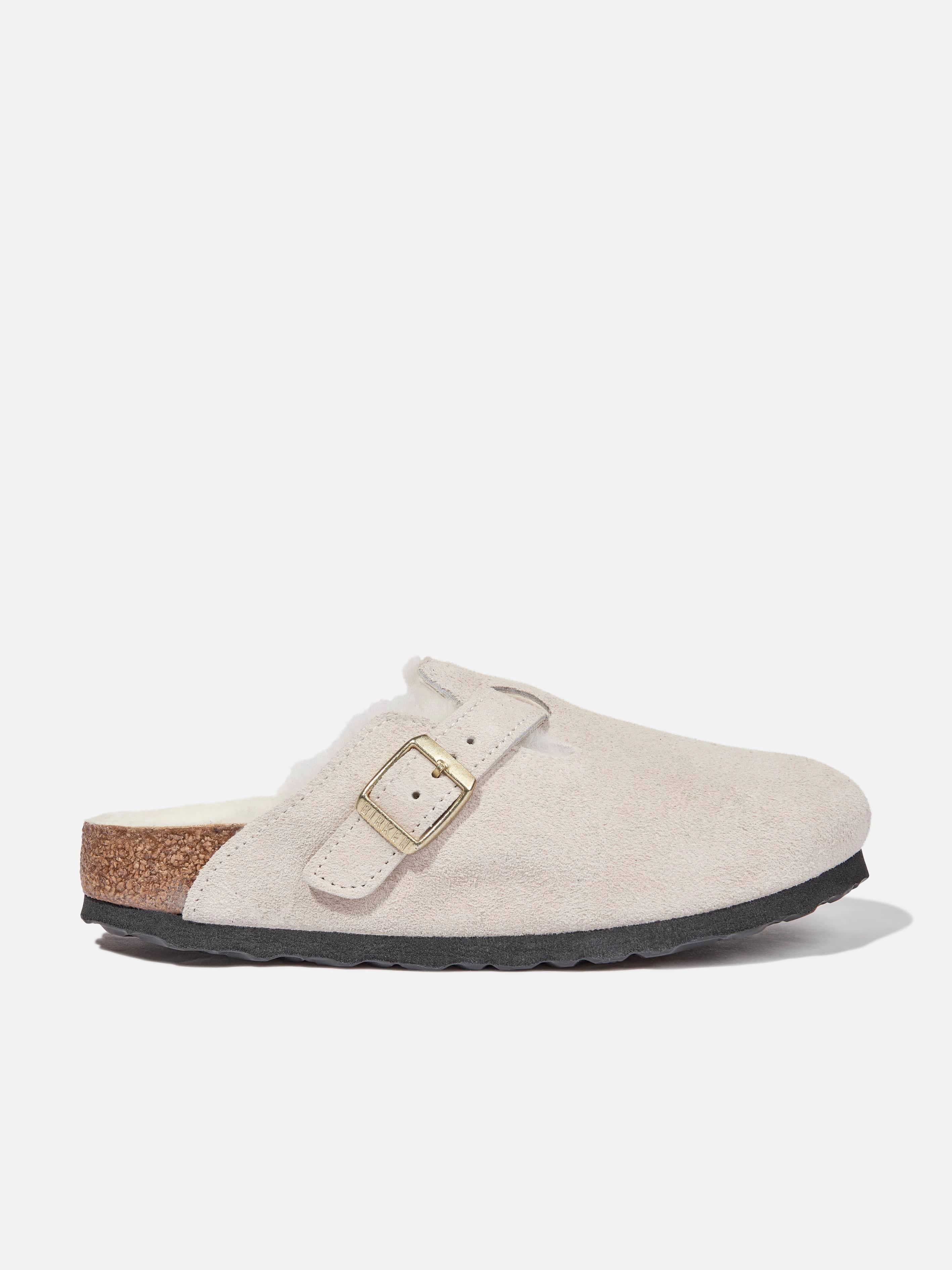 Woven, Neoprene Effortless BIRKENSTOCK Boston Shearling Suede Clogs in White Problem Solved