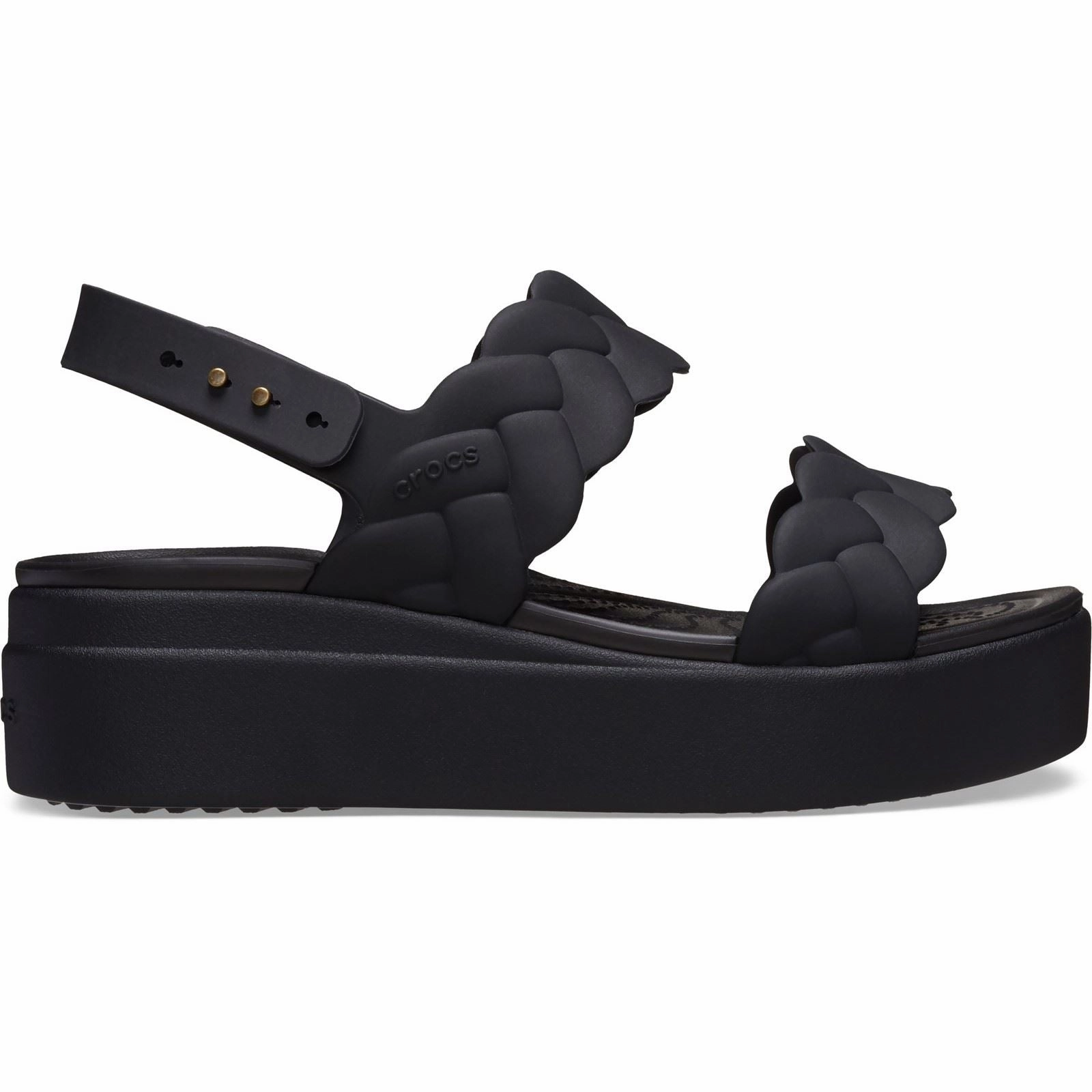 Quick-Dry Fabric Women's Crocs 209977 Brooklyn Low Wedge Woven Sandals Magnetic Snap