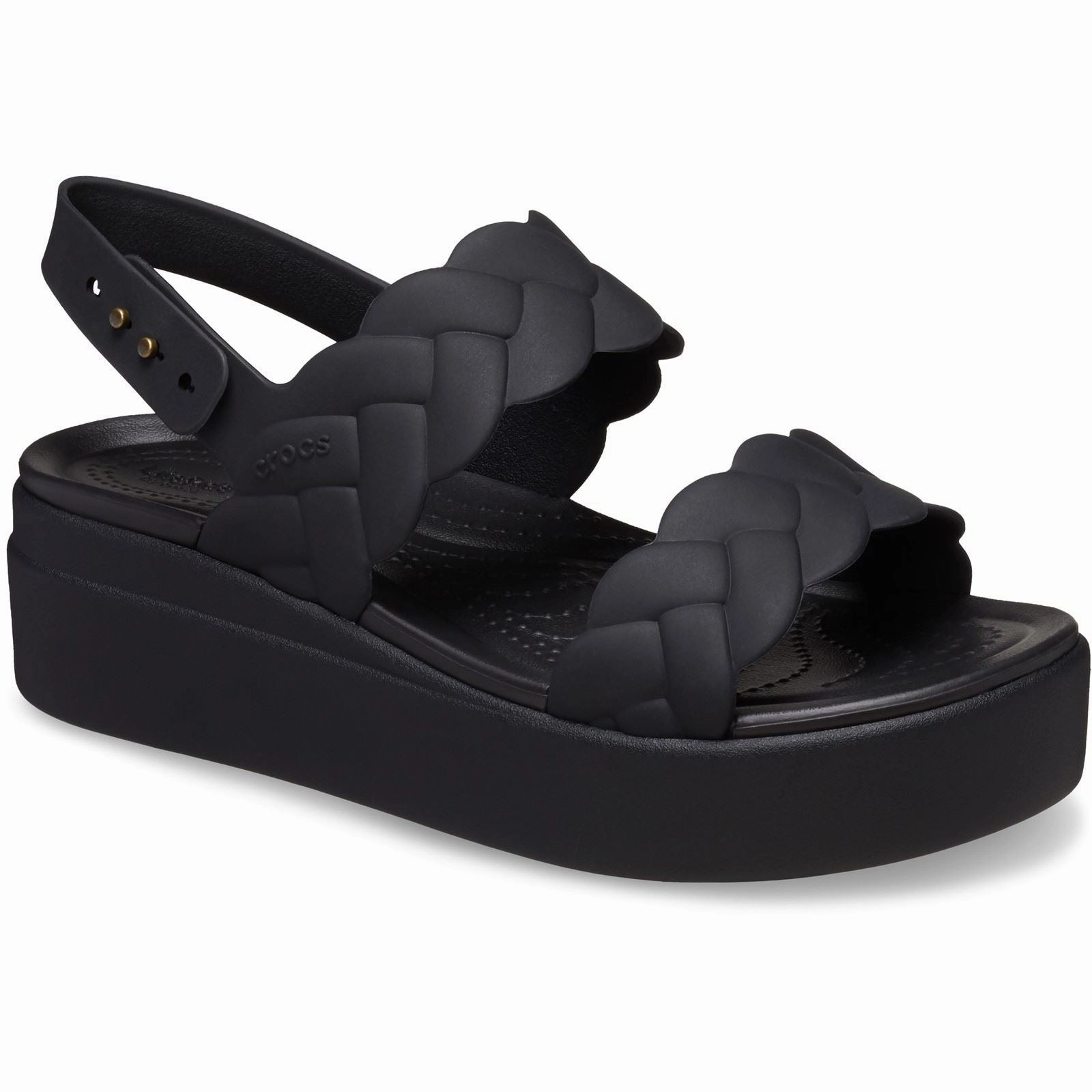 Weather-Resistant Women's Crocs 209977 Brooklyn Low Wedge Woven Sandals
