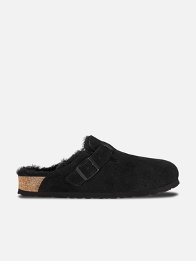 Exclusive bundle BIRKENSTOCK Boston Shearling Suede Clogs in Black Co-branded promotion Strap Slider