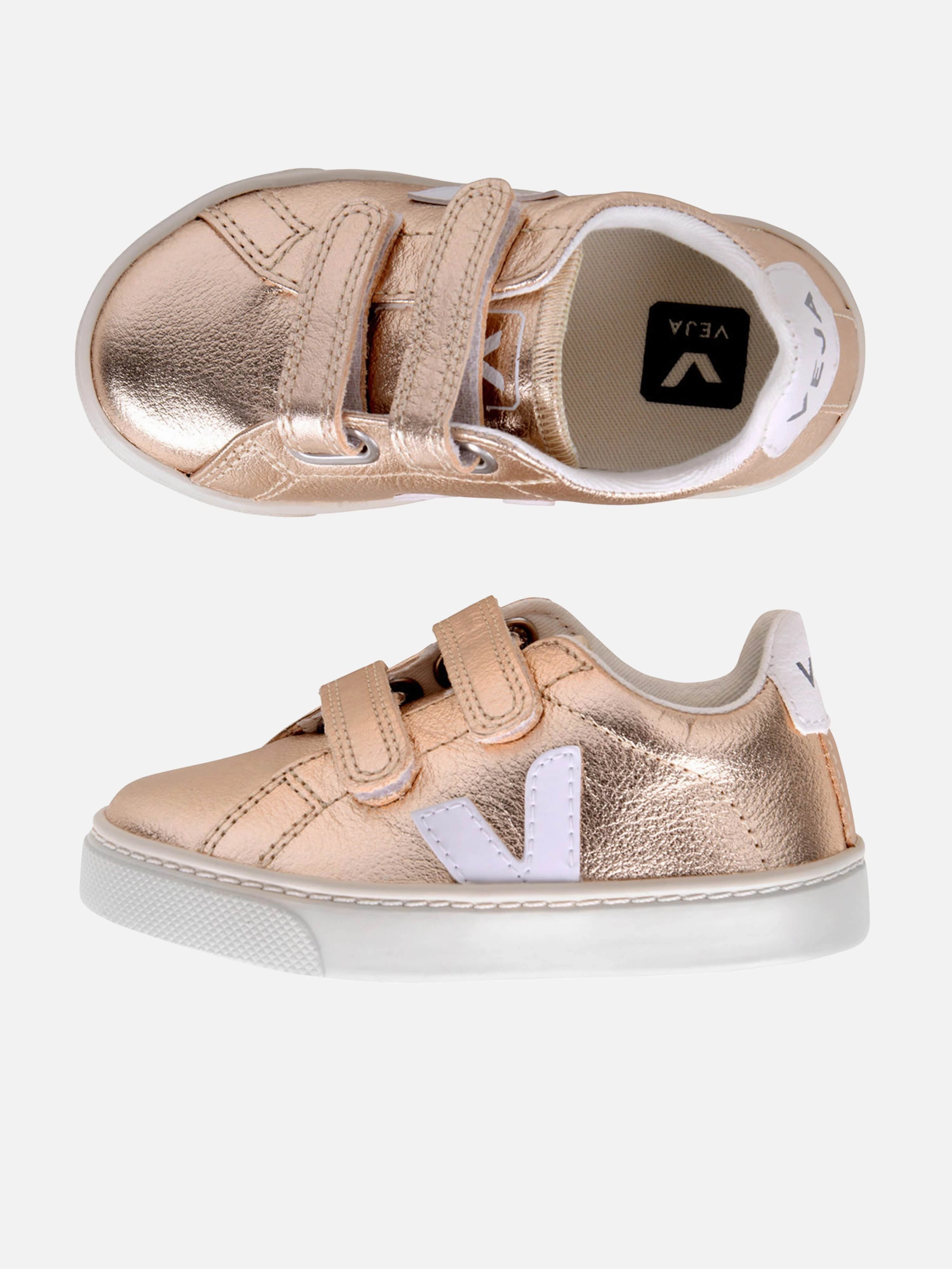 Veja Girls Small Esplar Velcro Trainers in Gold Trolley Sleeve, Built For The Long Haul, Minimalist Vibe