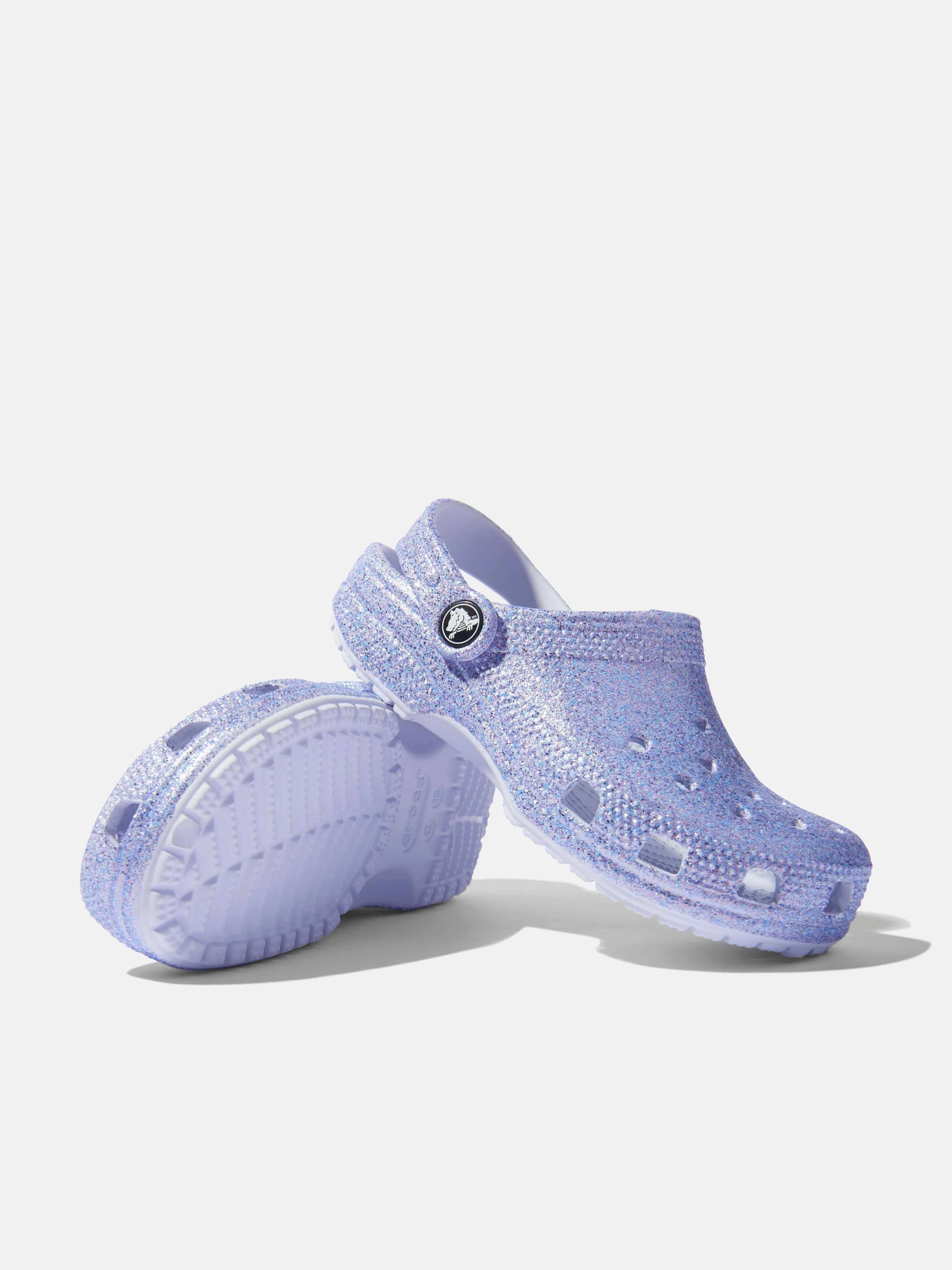 Collapsible Crocs Girls Classic Glitter Clog in Blue Worry-Free Wear