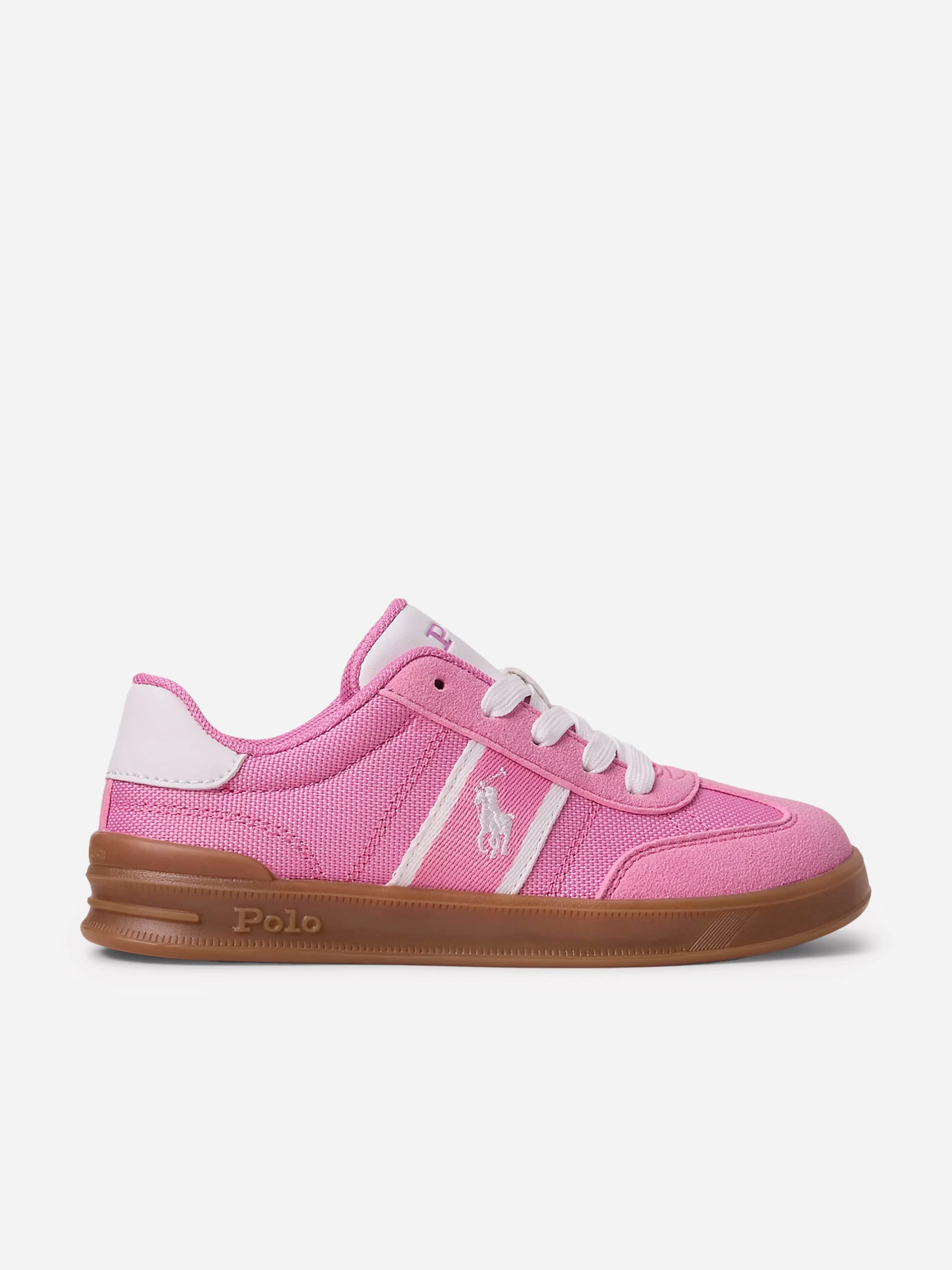 Father's Day offer Ralph Lauren Girls Heritage Court III T-Toe Trainers in Pink Quality Lifestyle Engineered To Perform, Raffia Woven Summer Bag, Textile