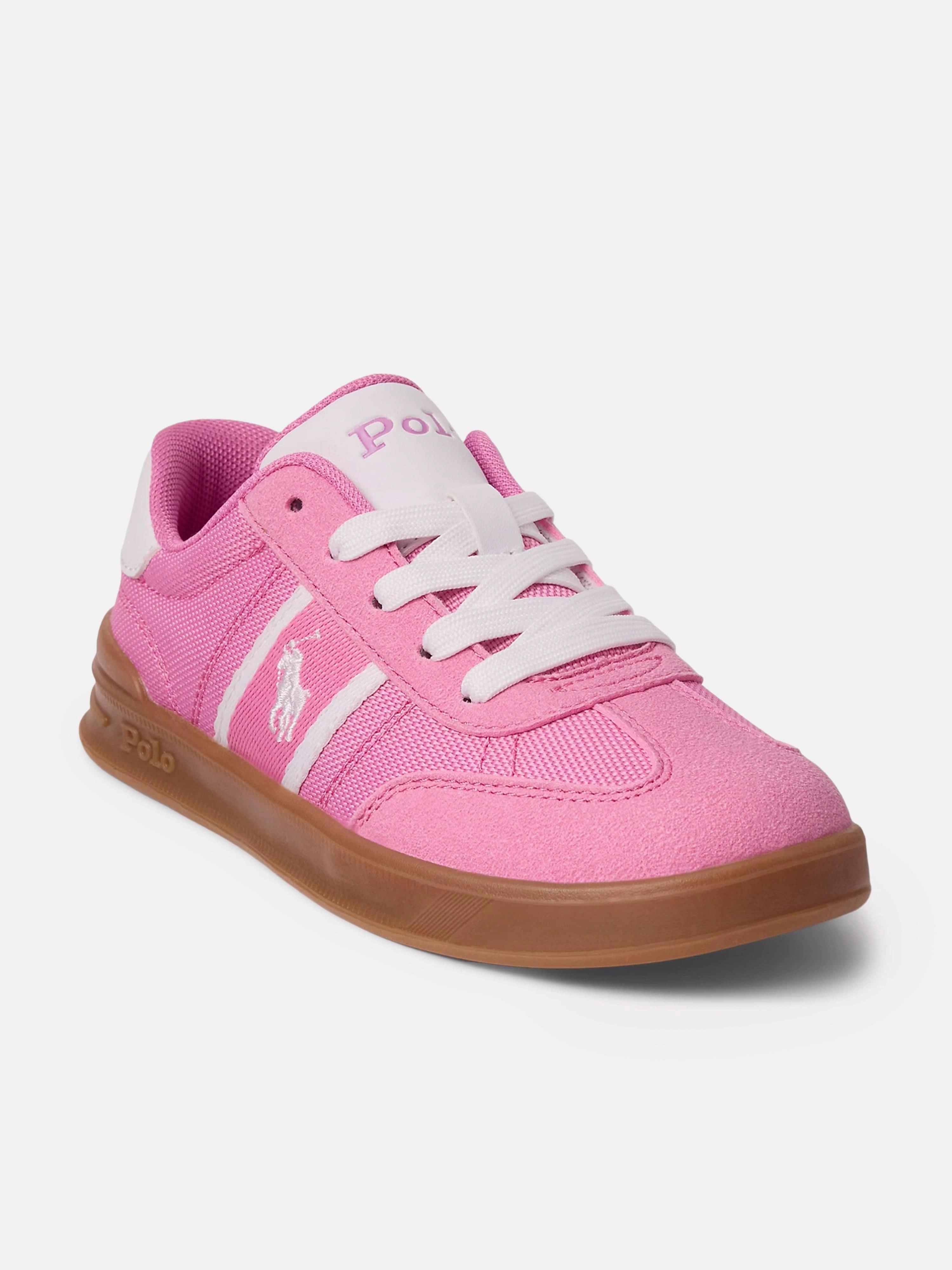 Shop With Confidence Ralph Lauren Girls Heritage Court III T-Toe Trainers in Pink Polished Details