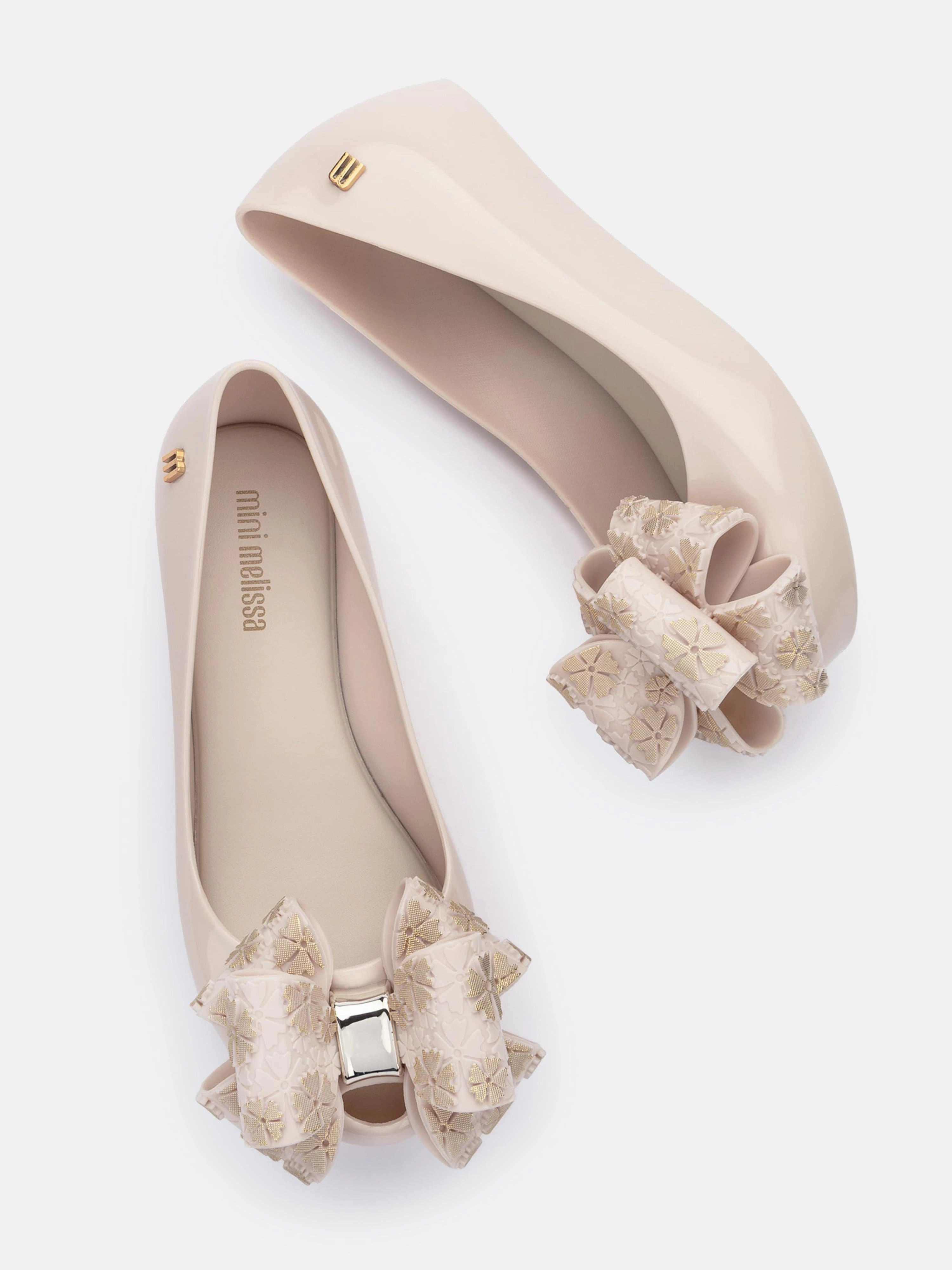 One Click Away Mini Melissa Girls Ultragirl Sweet XI Ballerinas in Beige