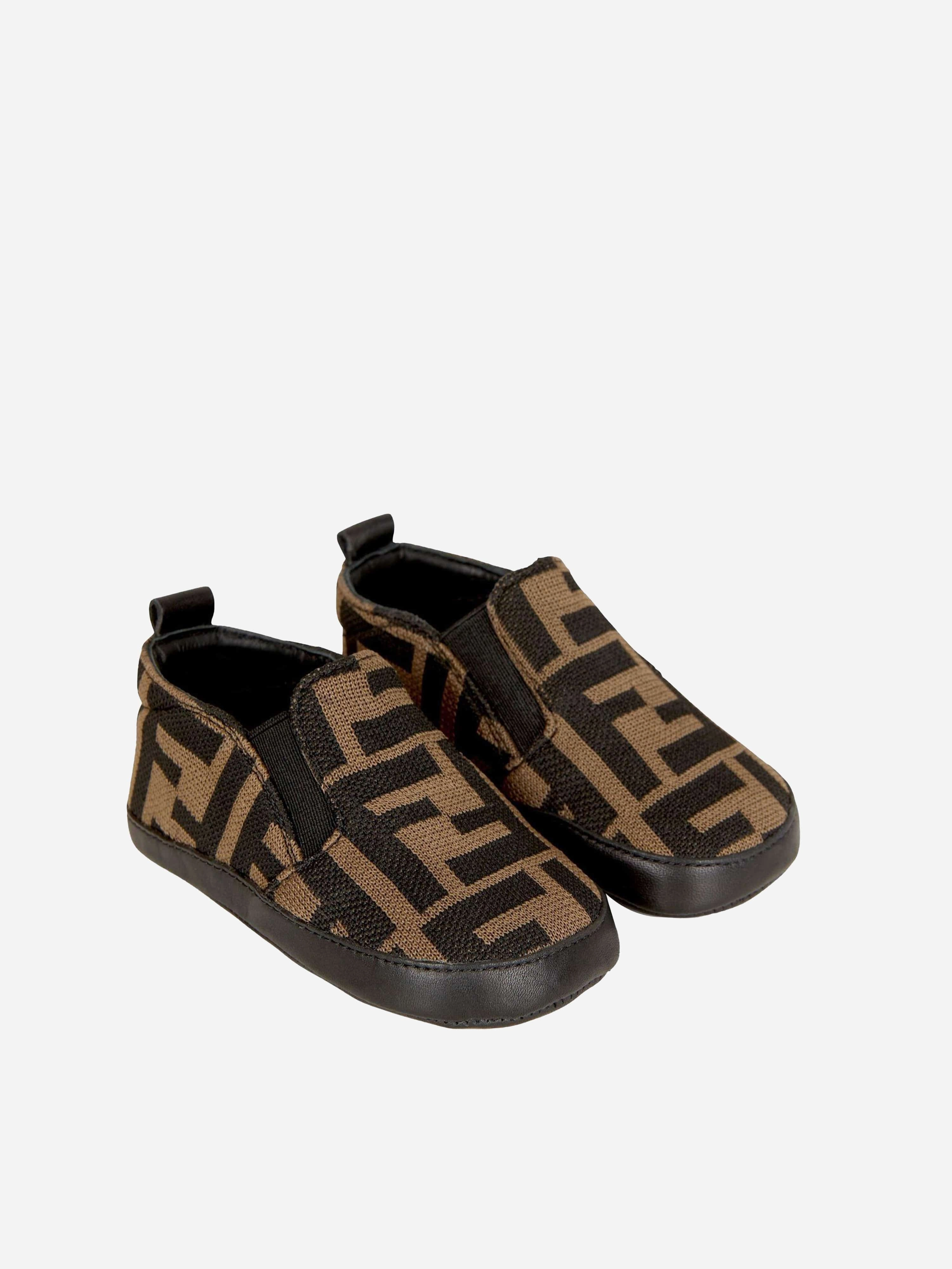 Fendi Baby Boys FF Logo Slip On Shoes in Brown Trendy Mini Handbag For Parties