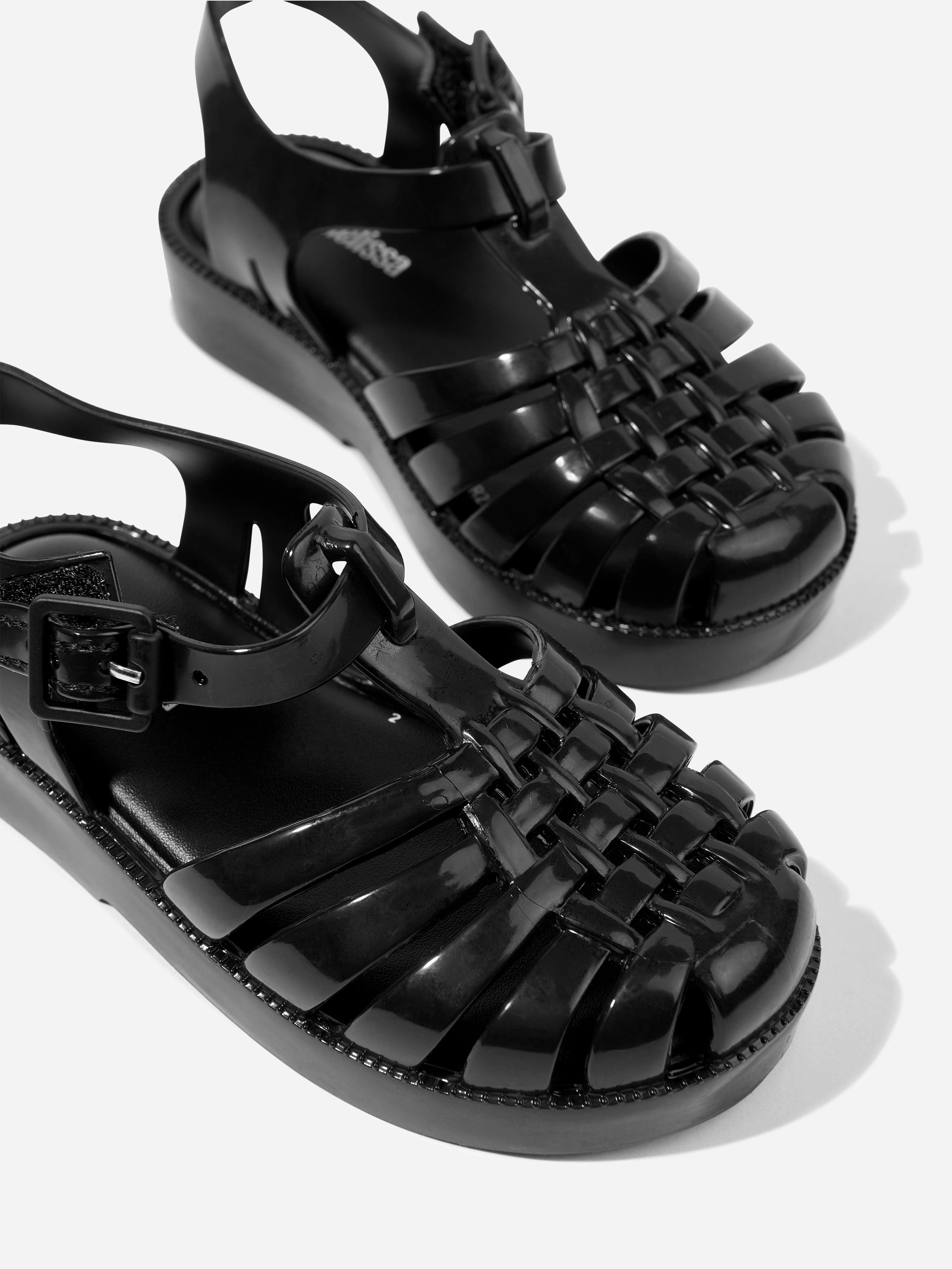 Buy Now, Metallic Leather Mini Melissa Girls Possession Sandals in Black