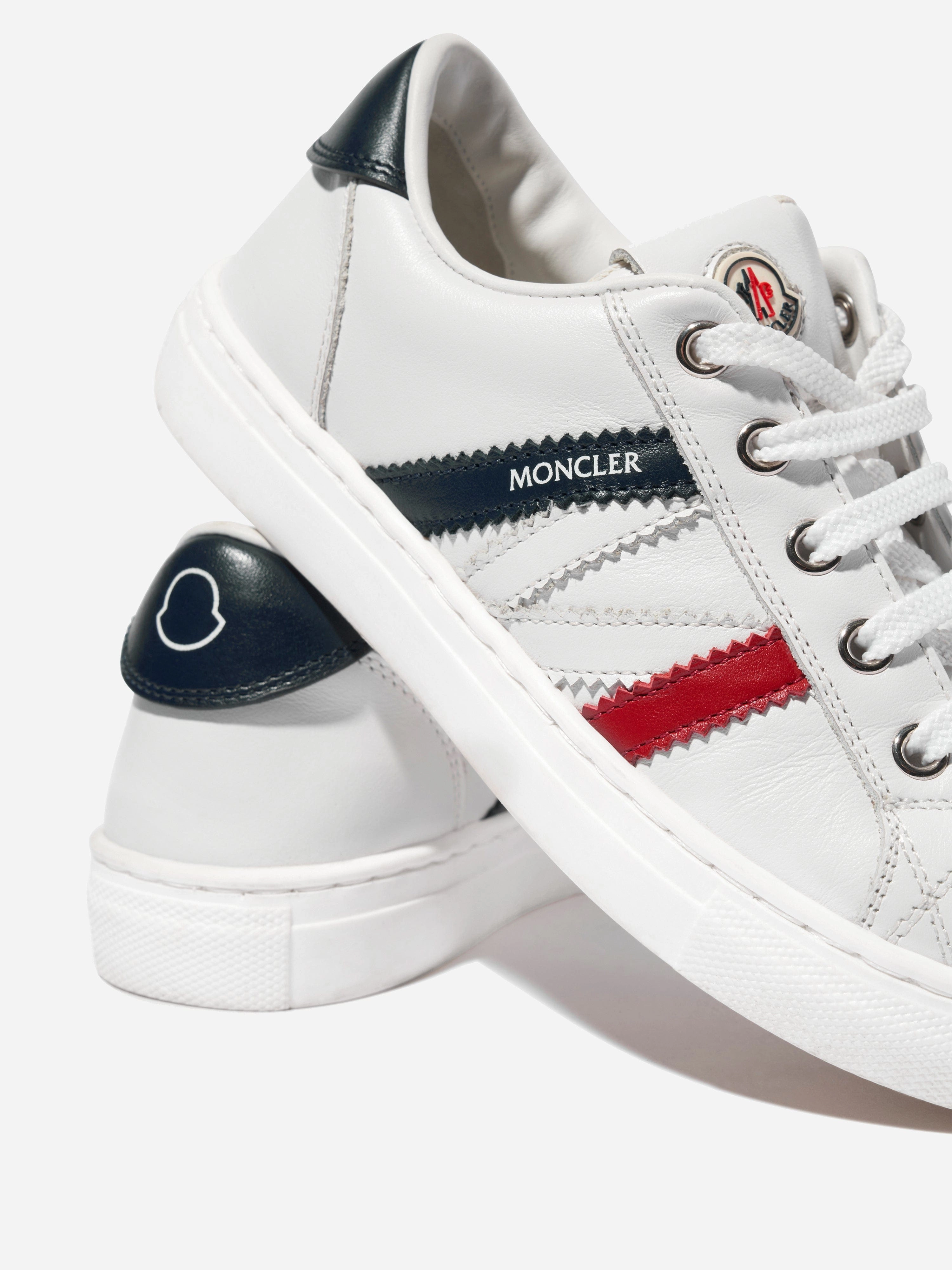 Water Bottle Pocket Moncler Enfant Kids Leather Petit Monaco Low Top Trainers in White Ready For The Outdoors