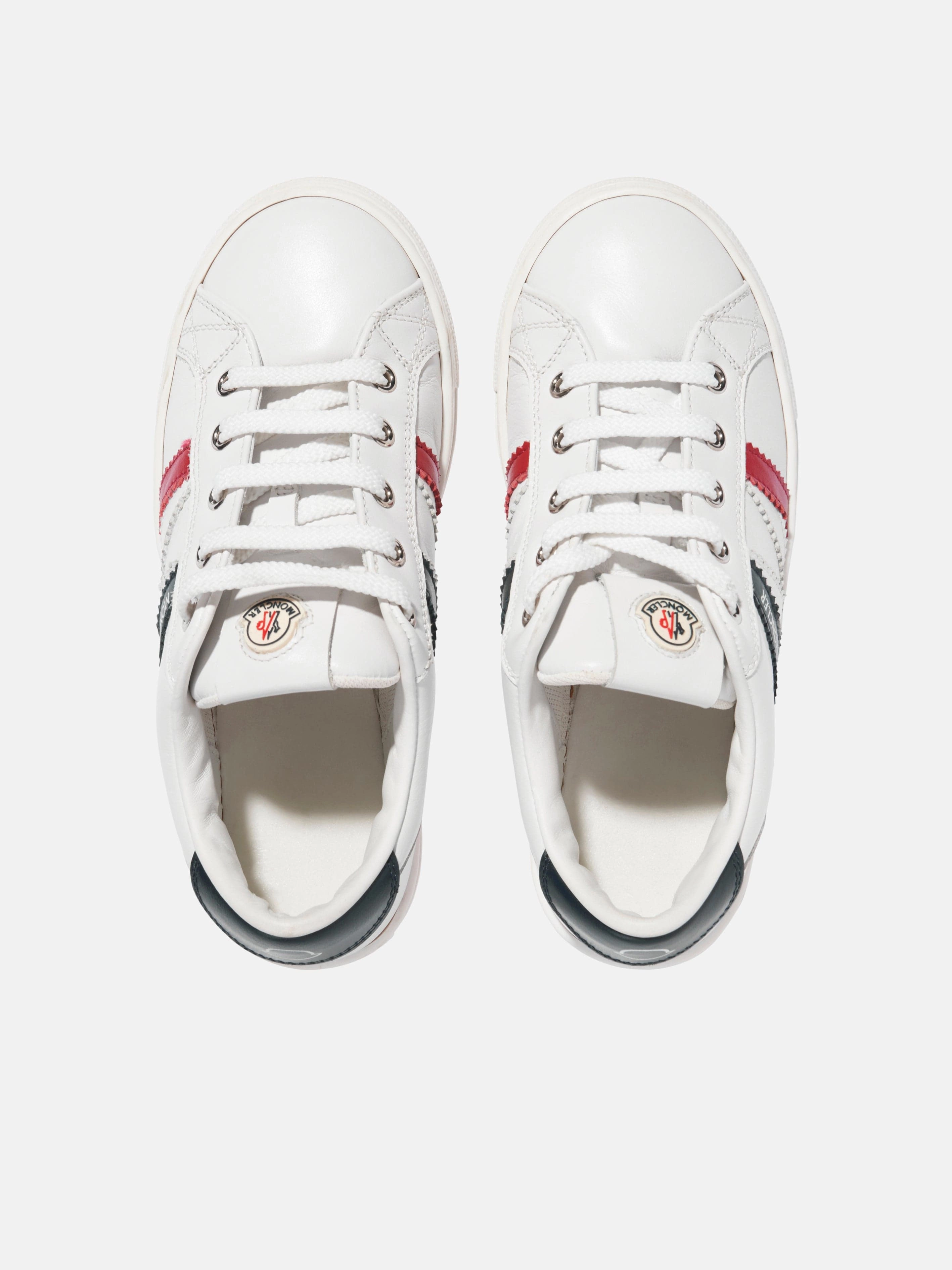 Moncler Enfant Kids Leather Petit Monaco Low Top Trainers in White Experience The Best