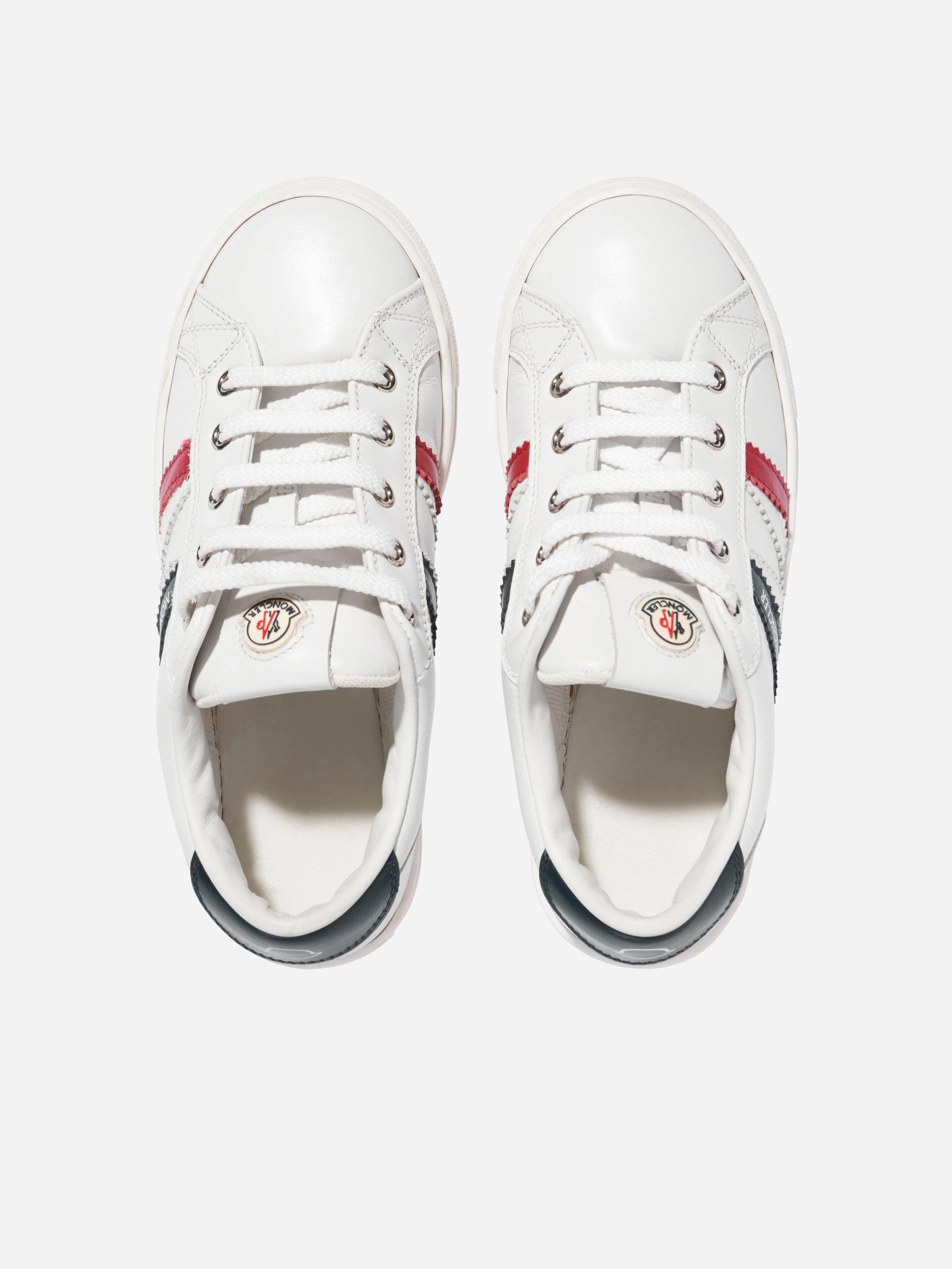 Moncler Enfant Kids Leather Petit Monaco Low Top Trainers in White Hardware Detail
