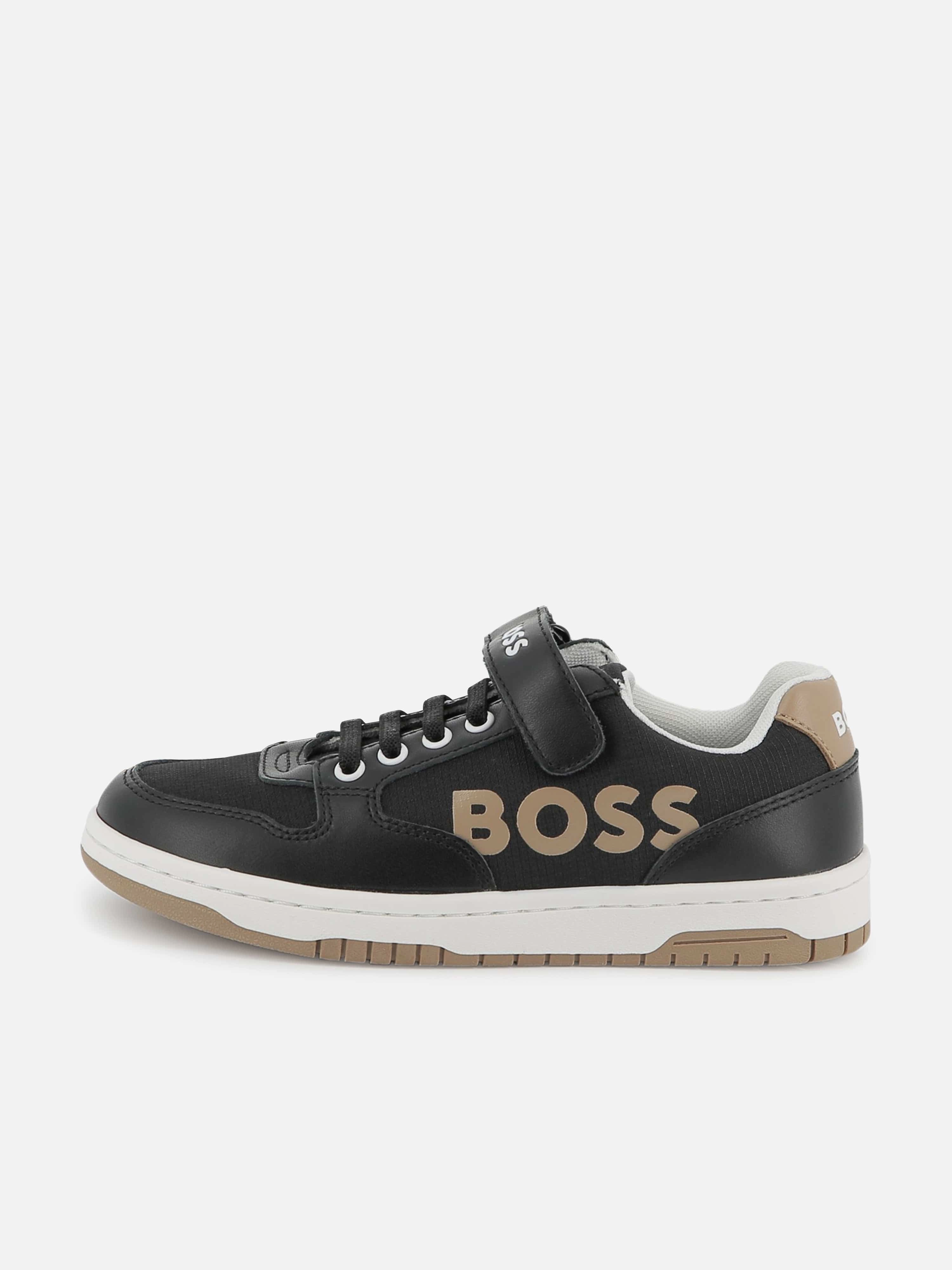 Wear It Anywhere BOSS Boys Logo Trainers in Black Top Zipper