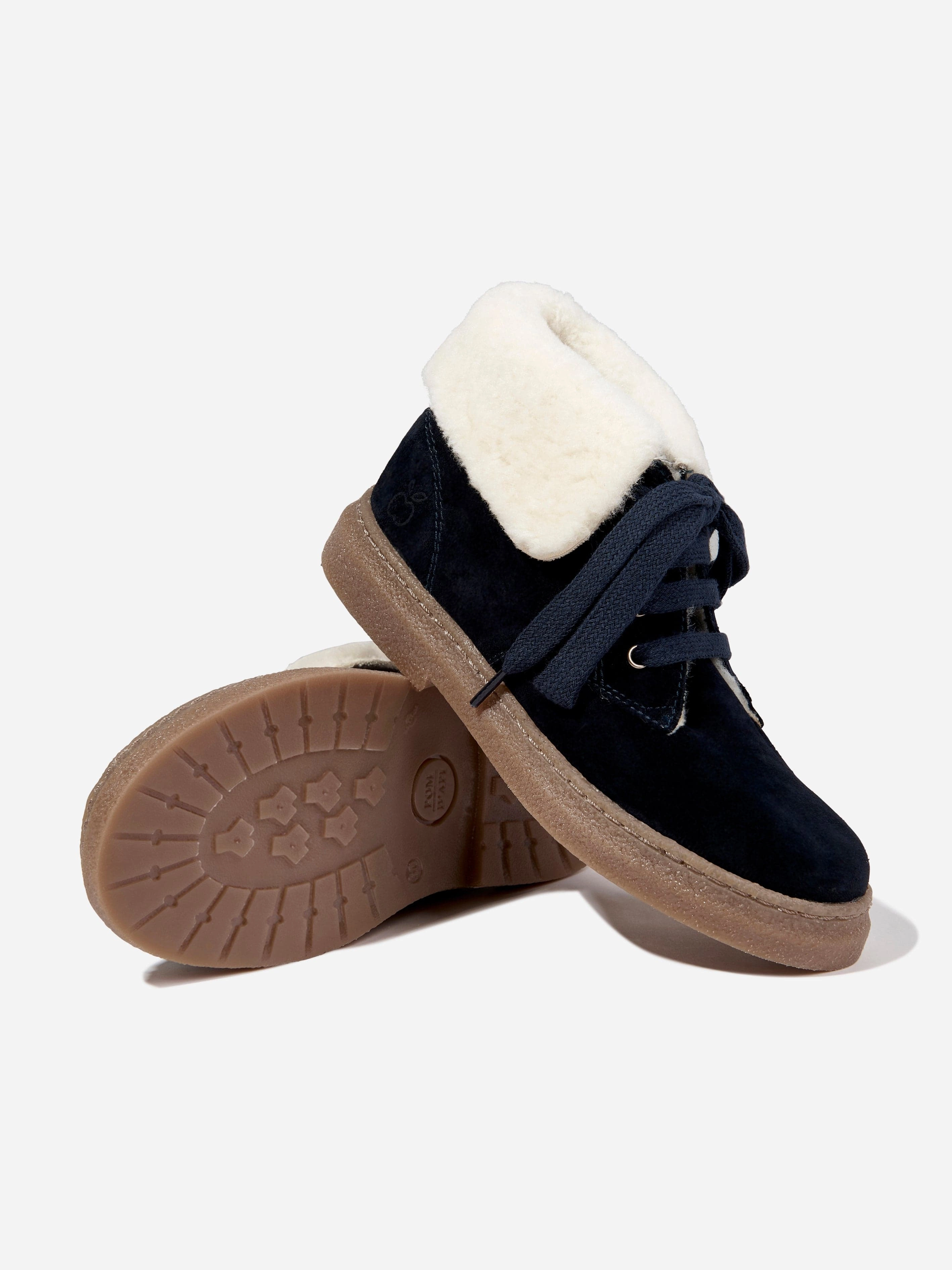 Ready To Ship, Exclusive Access Pom D'Api Kids Sheepskin Trix Fur Boots in Navy