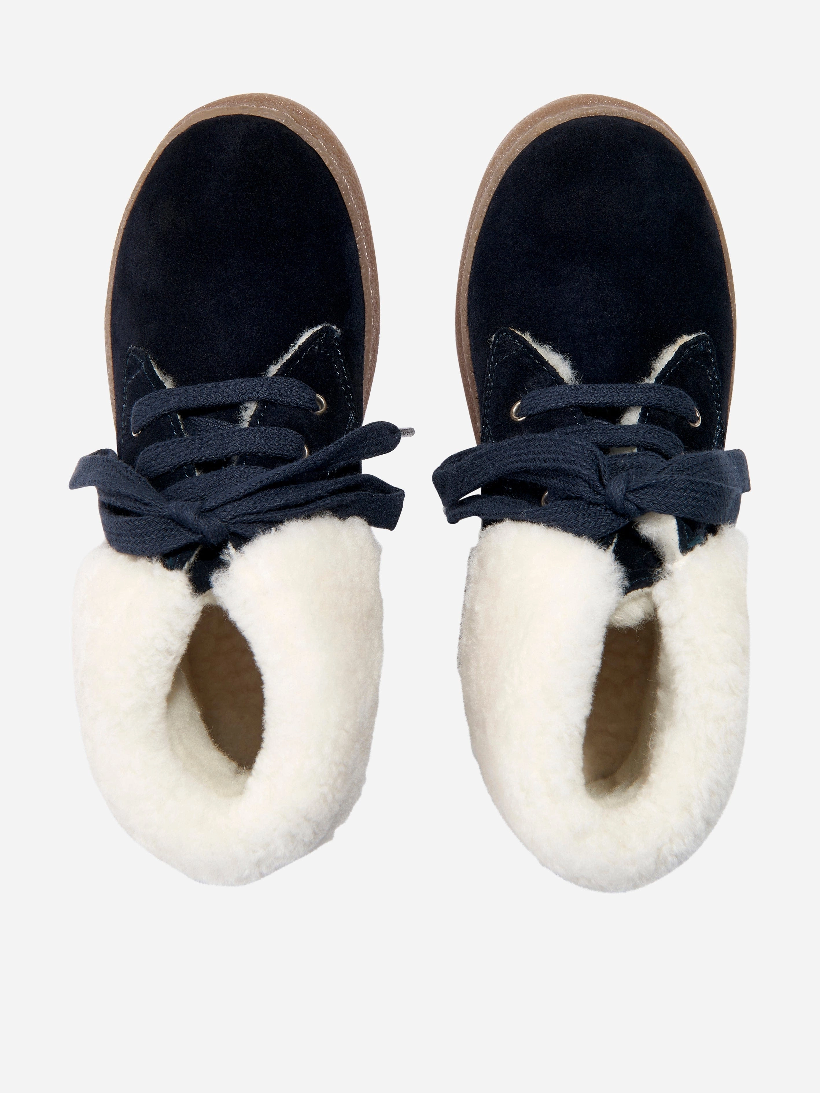 Level Up Your Style, Transparent Pvc Pom D'Api Kids Sheepskin Trix Fur Boots in Navy