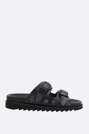 flat sandal in smooth leather with studs