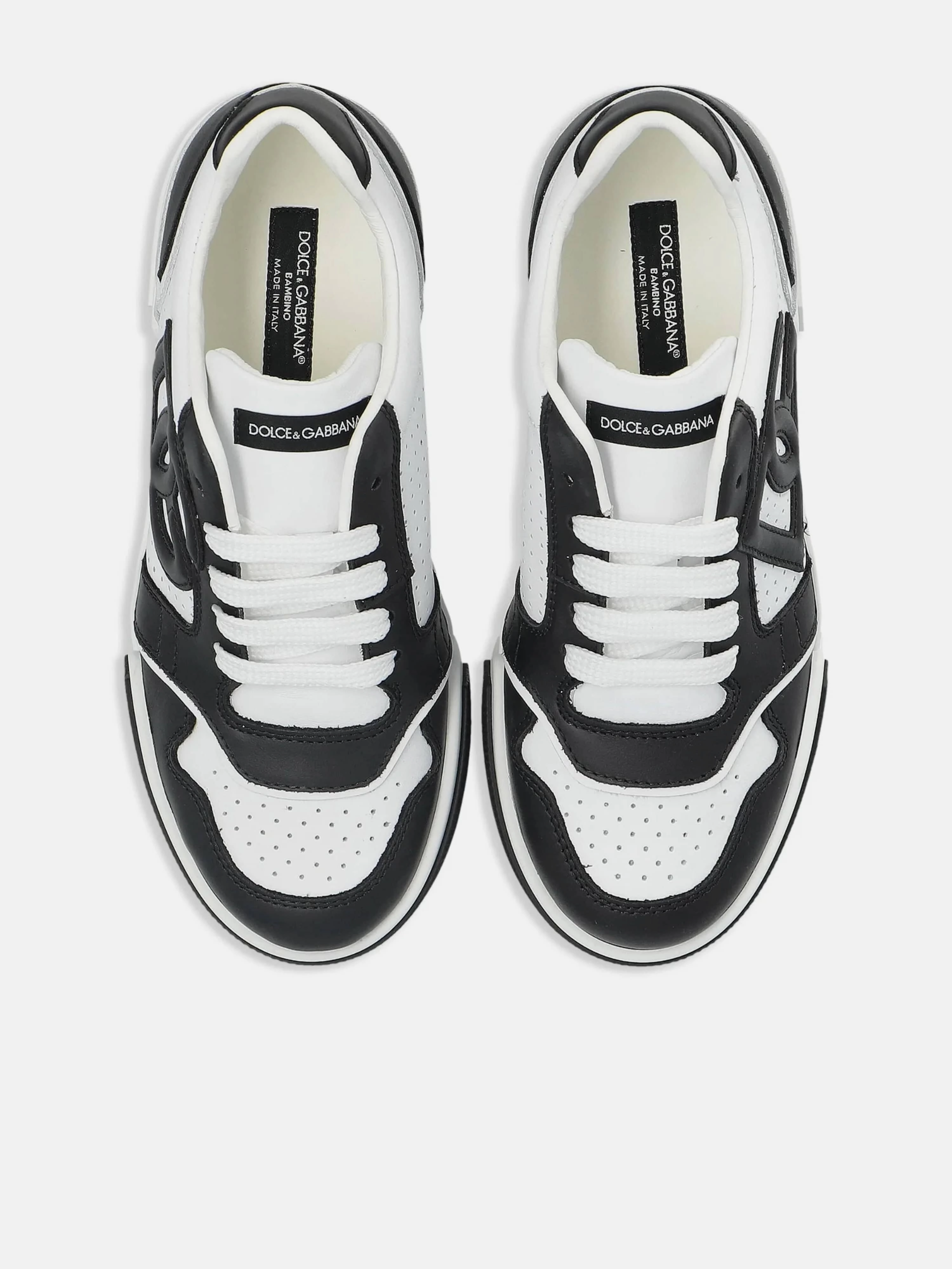 Pick Your Favorite, Strap Slider Boys Leather DG Logo Trainers in White
