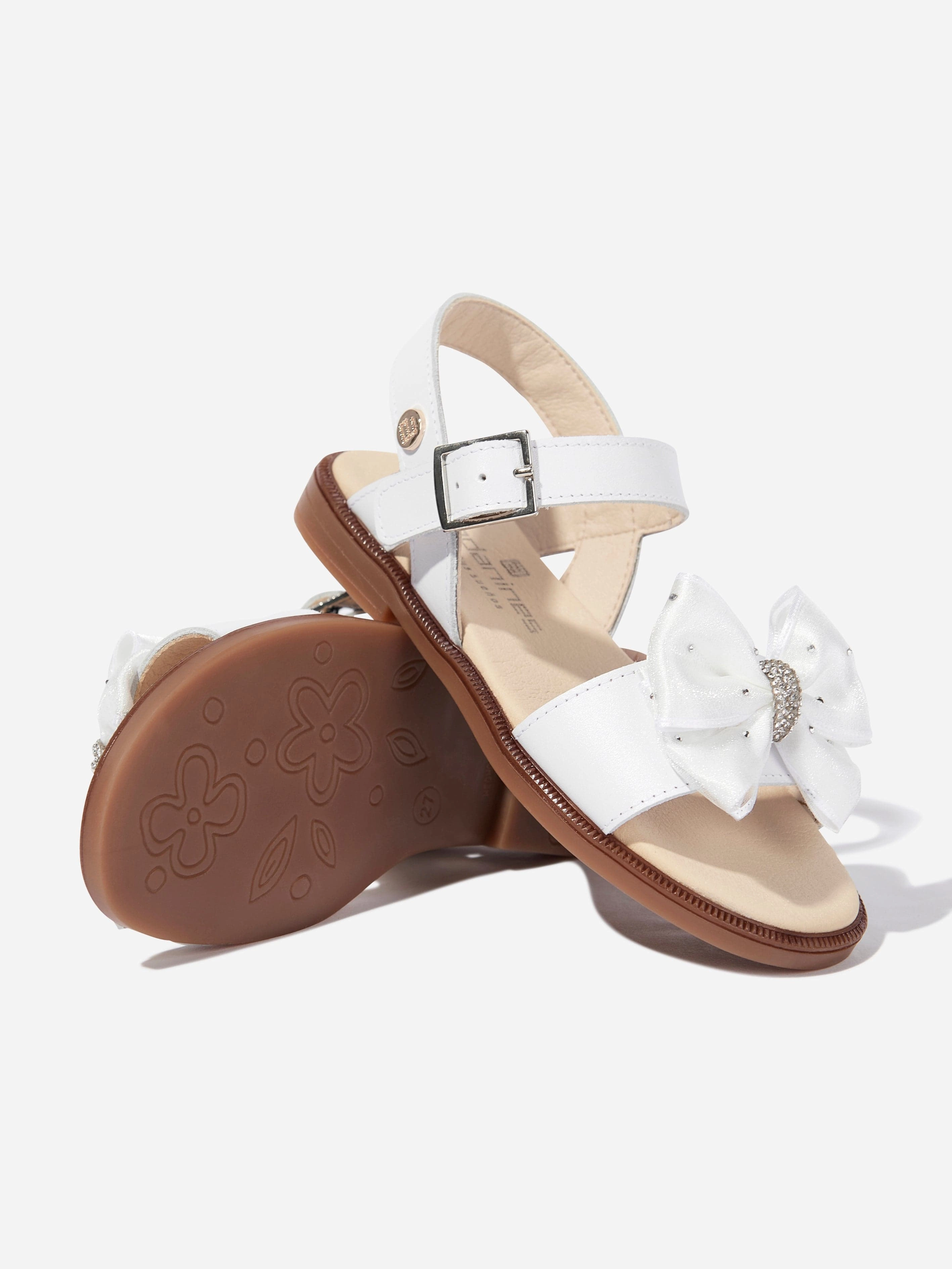 Top Seller This Week, Metallic Leather Andanines Girls Bow Sandals in White
