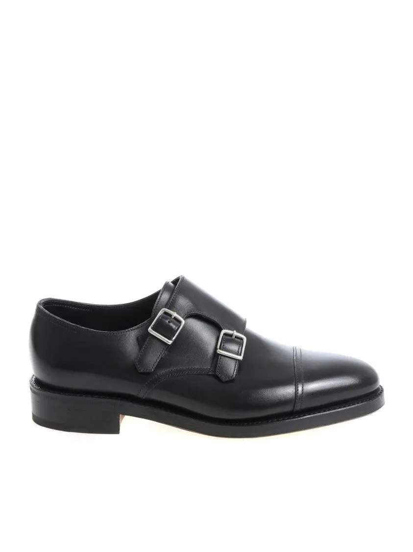Hand-Sewn Black Calf Leather Double Buckle Shoe