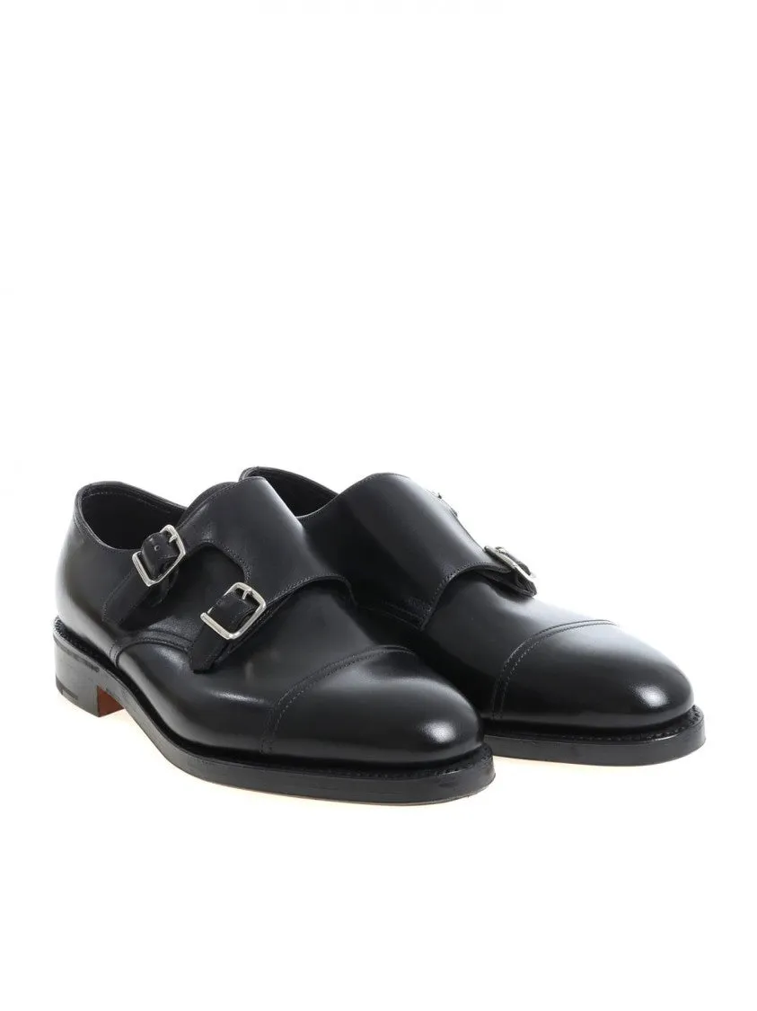 Hand-Sewn Black Calf Leather Double Buckle Shoe