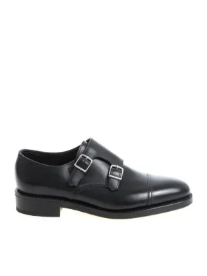Hand-Sewn Black Calf Leather Double Buckle Shoe