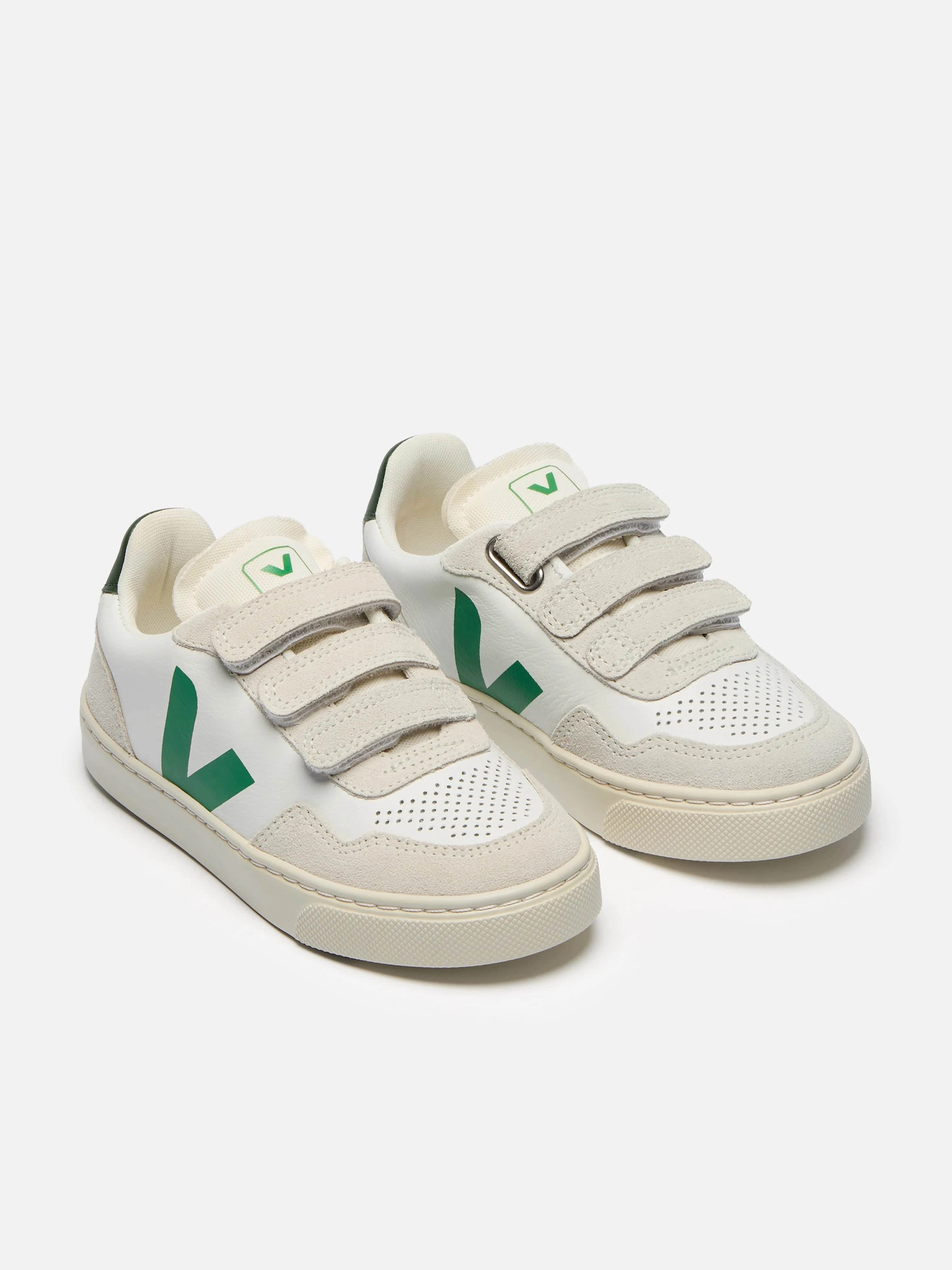 Veja Kids O.T Leather Small V-90 Trainers in White Metallic Silver Clutch Purse, Affordable Luxury, Patent Leather