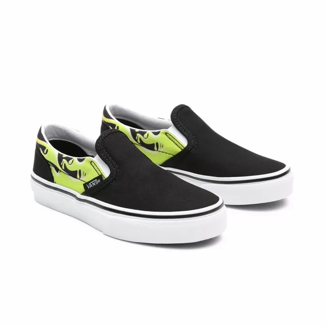 Vans Kids Classic Slip On Green Slime/Black Fan Favorite, Water Bottle Pocket, Business