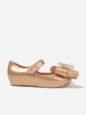 Now Trending Hot deal alert Mini Melissa Girls Mini Ultragirl Fab Bow Ballerinas in Gold Buy Immediately