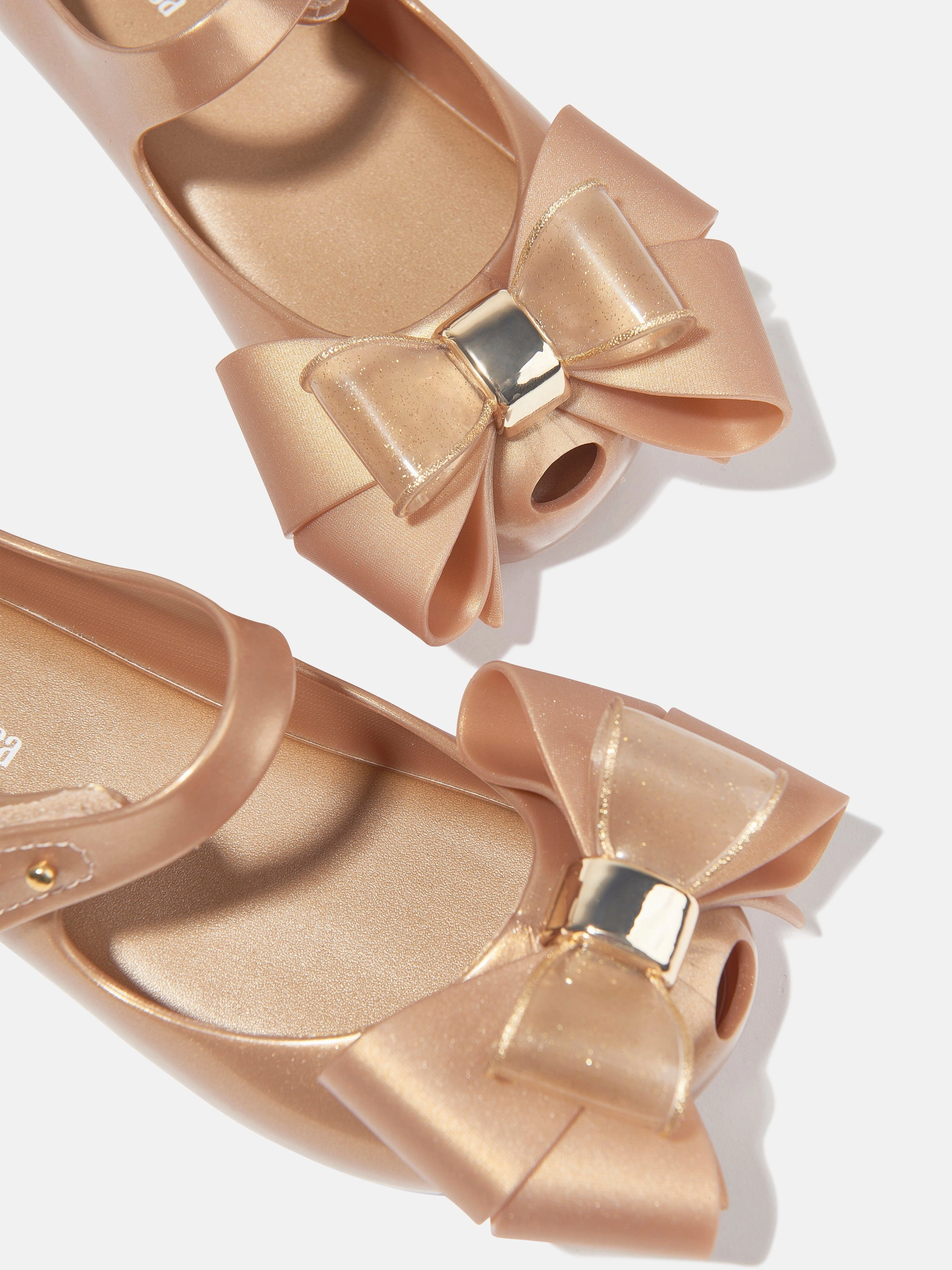 Water-Resistant, Quilted Leather Clutch, Luxury Mini Melissa Girls Mini Ultragirl Fab Bow Ballerinas in Gold