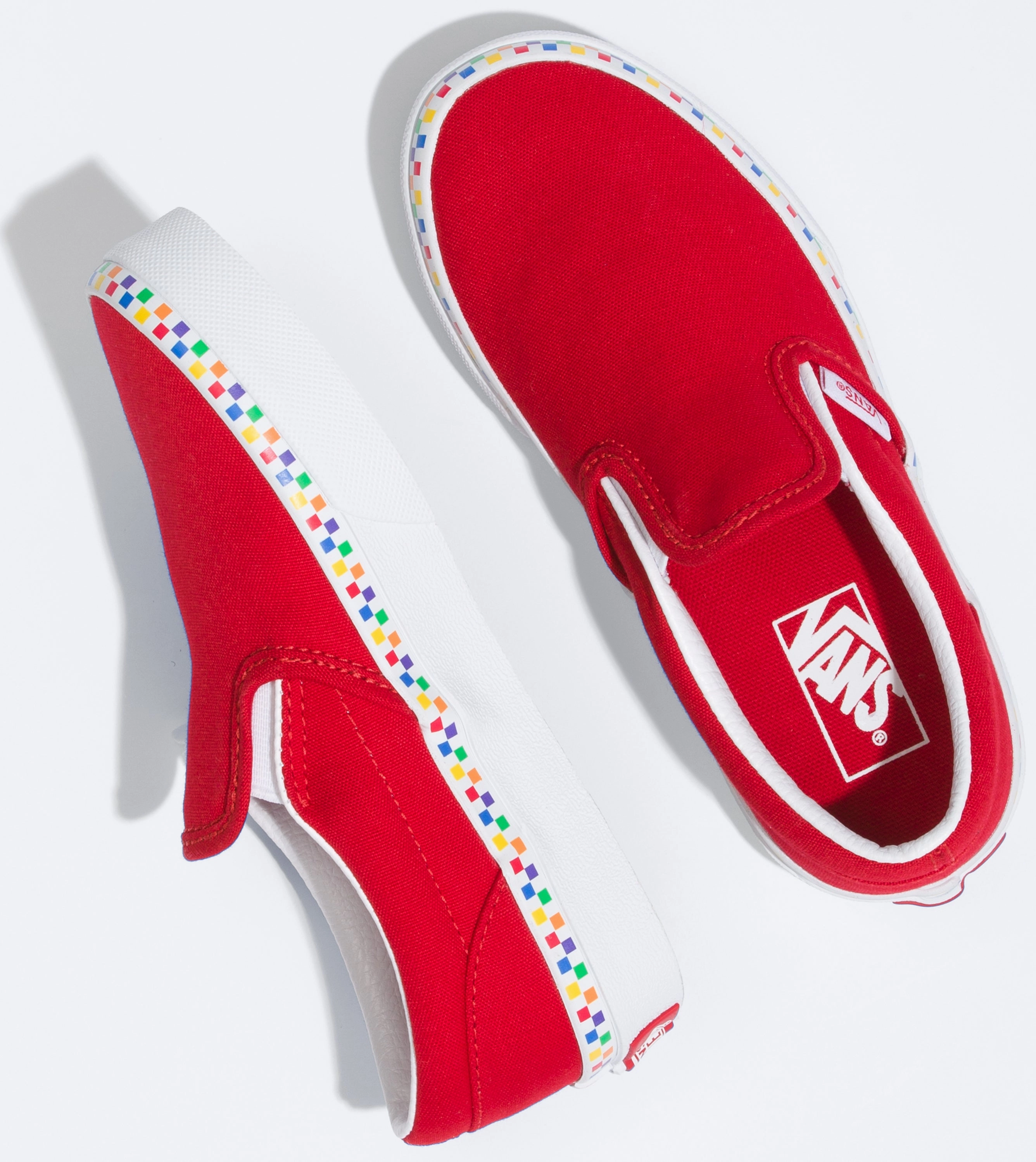 Perfect Fit Vans Kids Classic Slip-OnRainbow Checkerboard Red/True White Claim Your Deal