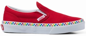 Textile, Craftsmanship You Can Trust Hot-selling item Vans Kids Classic Slip-OnRainbow Checkerboard Red/True White Time is Running Out