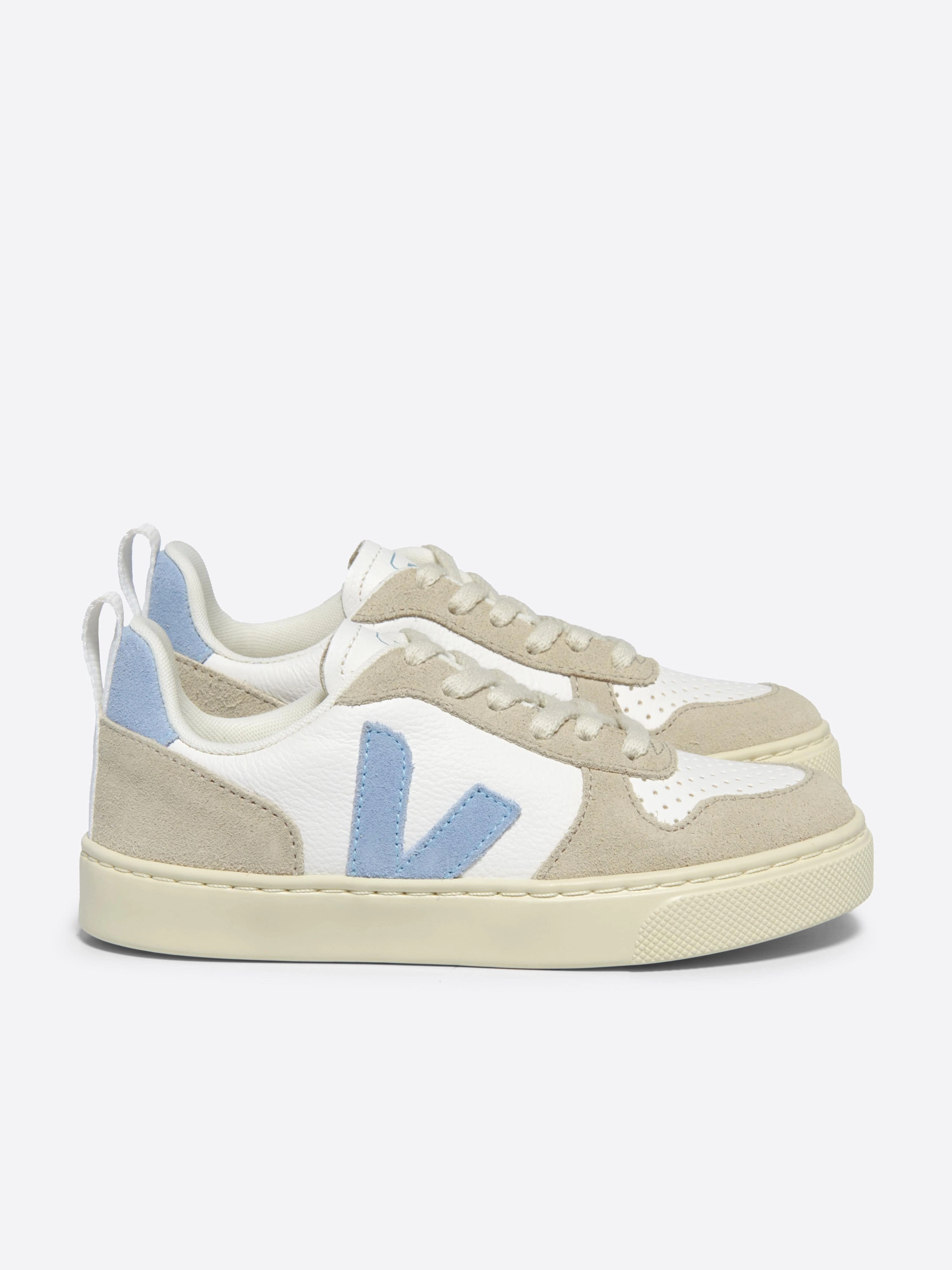 Veja Kids Laces Leather V-10 Trainers in White Leather