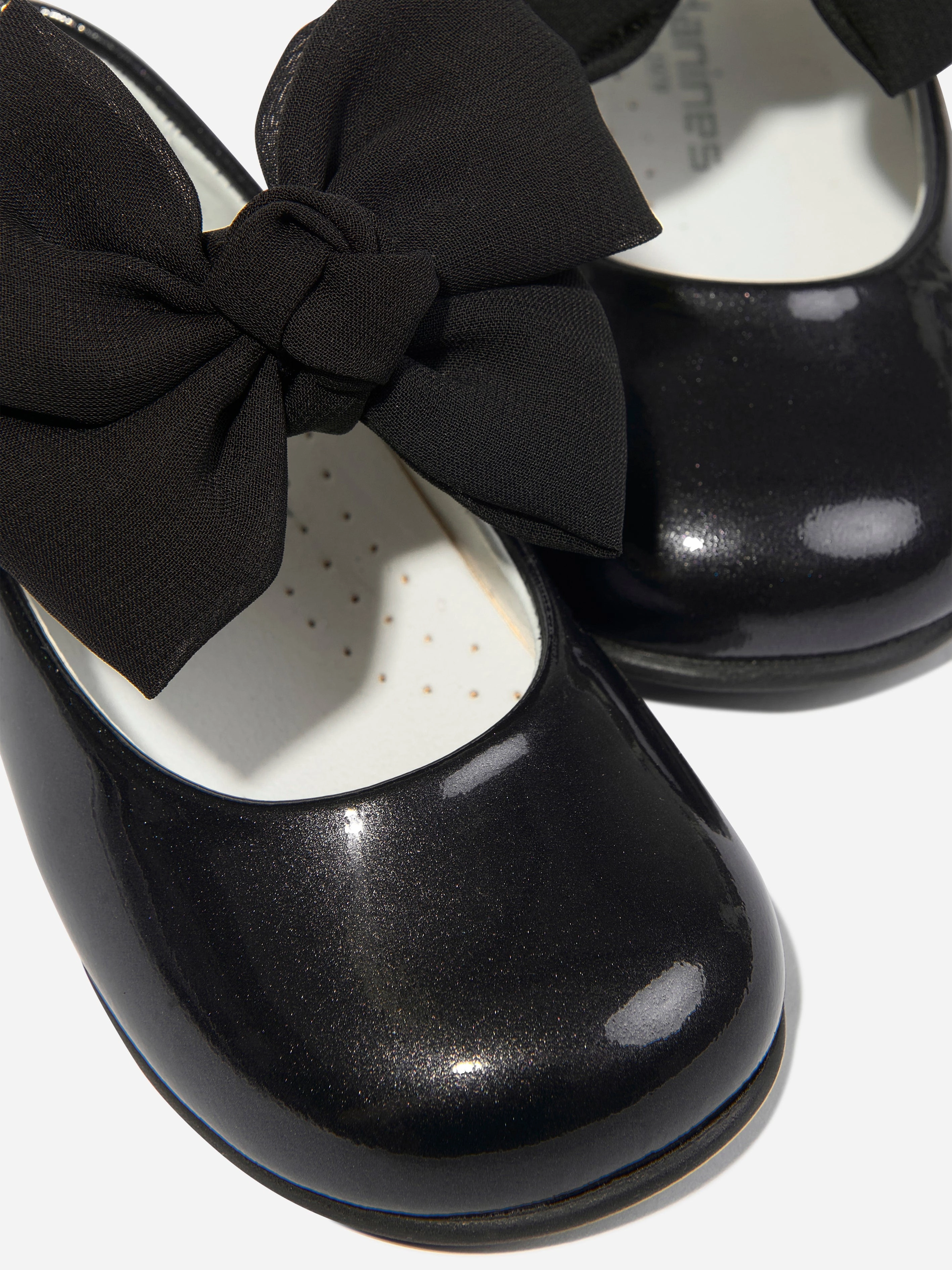 Andanines Girls Leather Mary Jane Bow Shoes in Black Metallic Leather, Make It Your Own