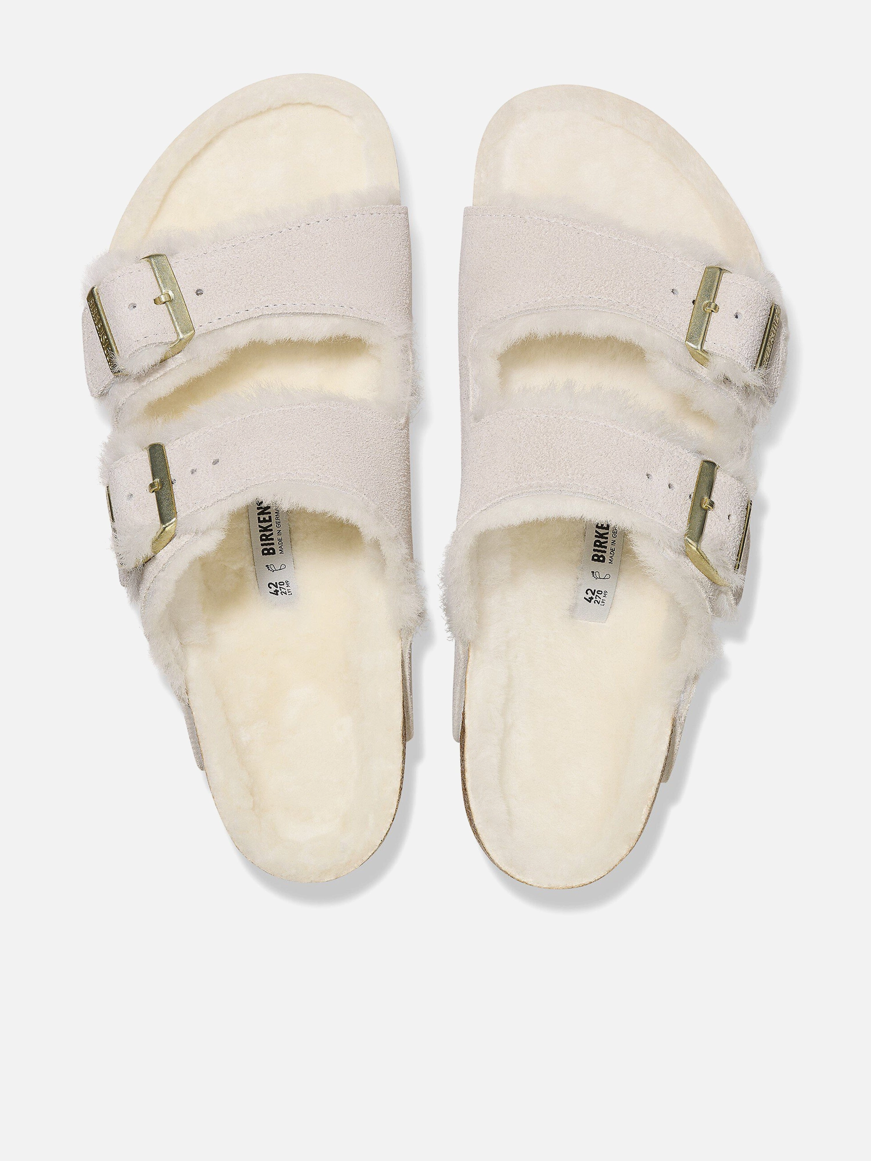 BIRKENSTOCK Arizona Shearling Suede Sandals in White Detachable Strap, Find Your Match, Shop, Save, Smile