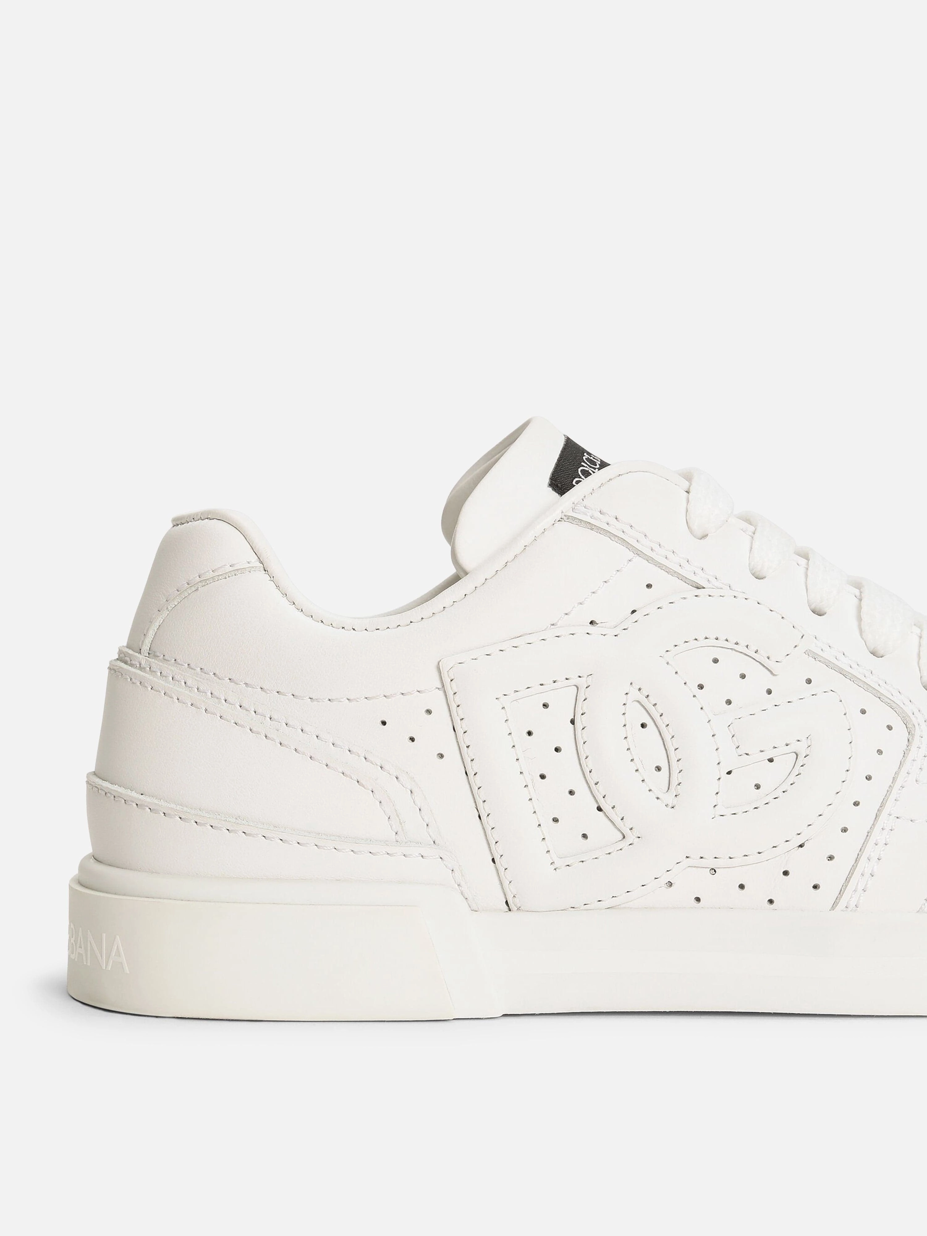 Portable & Rechargeable, Quick Access Pocket Boys Leather DG Logo Trainers in White