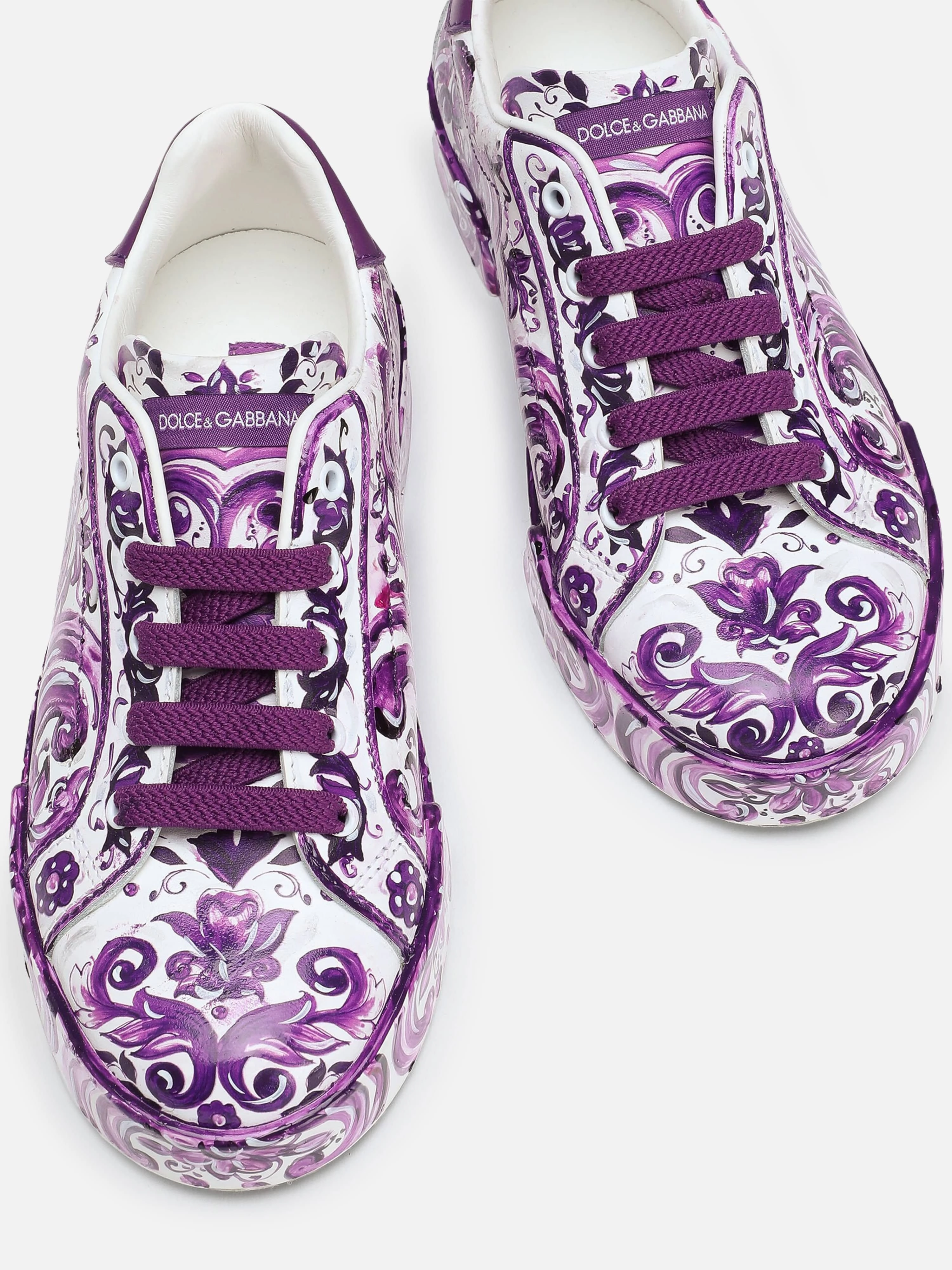 Girls Majolica Print Trainers in Purple Leather Satchel Handbag, Tote Bag With Laptop Compartment, Best For Workouts