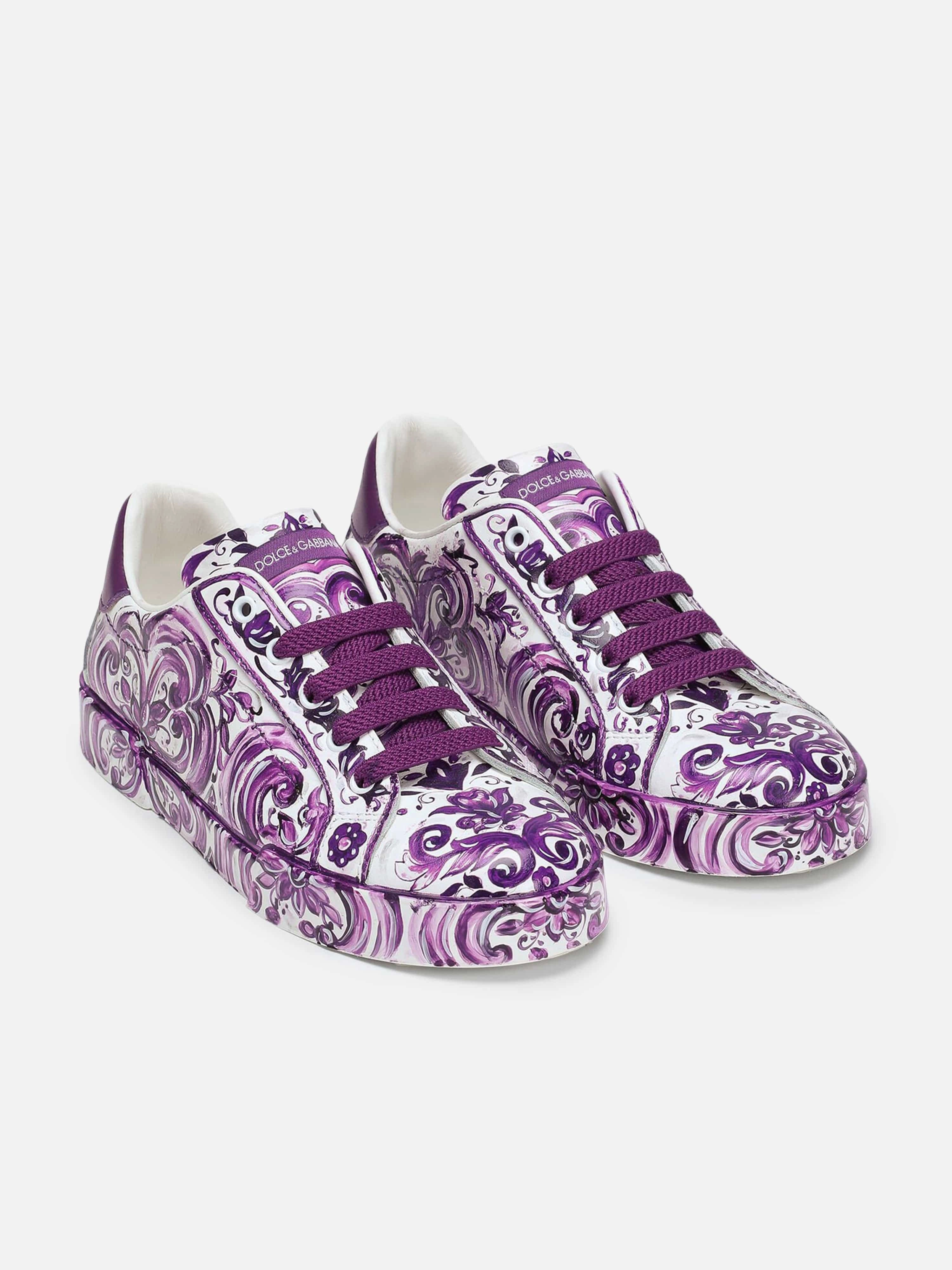 Girls Majolica Print Trainers in Purple Jute Beach Tote