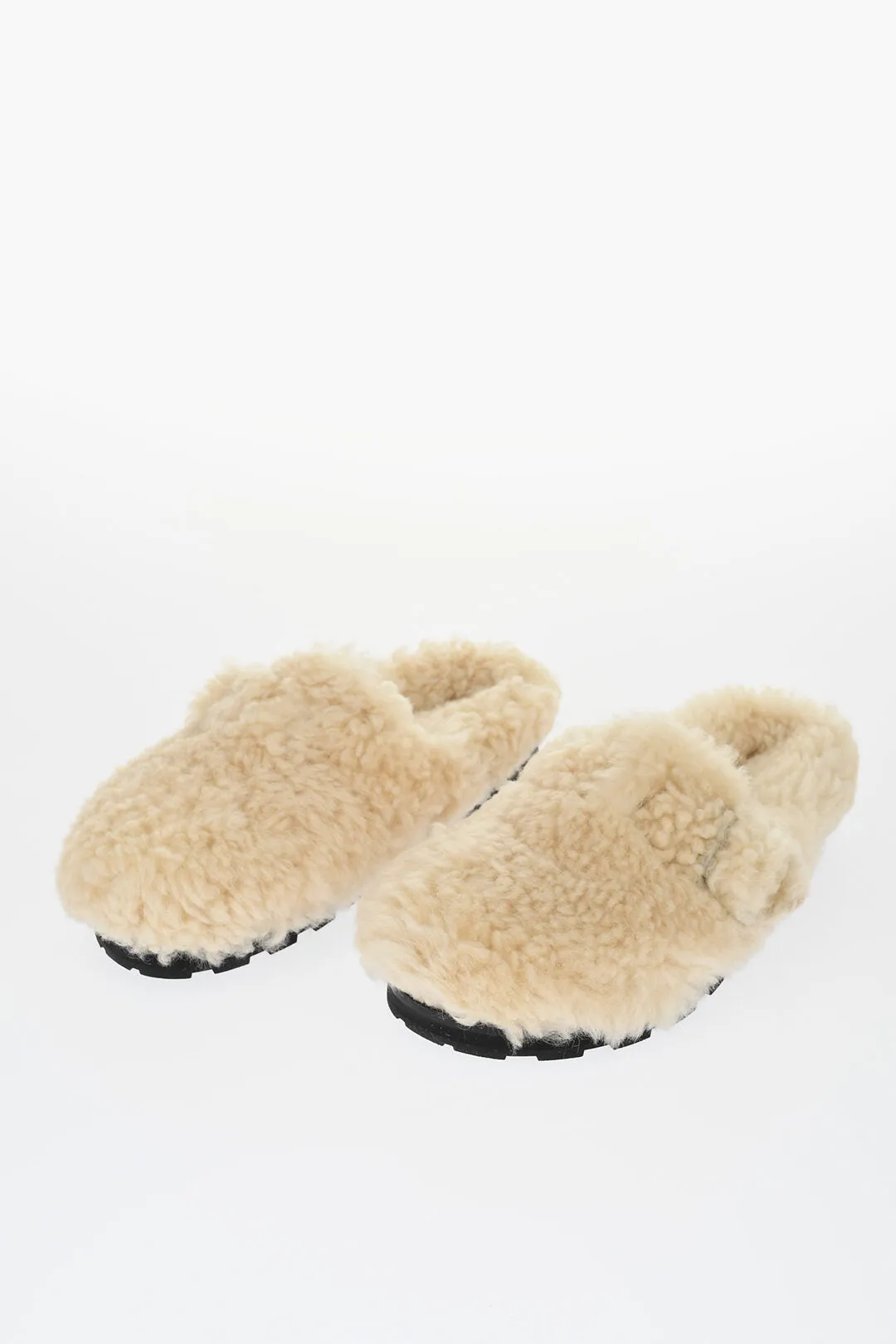 Jil Sander Buckled Curly Shearling Mules