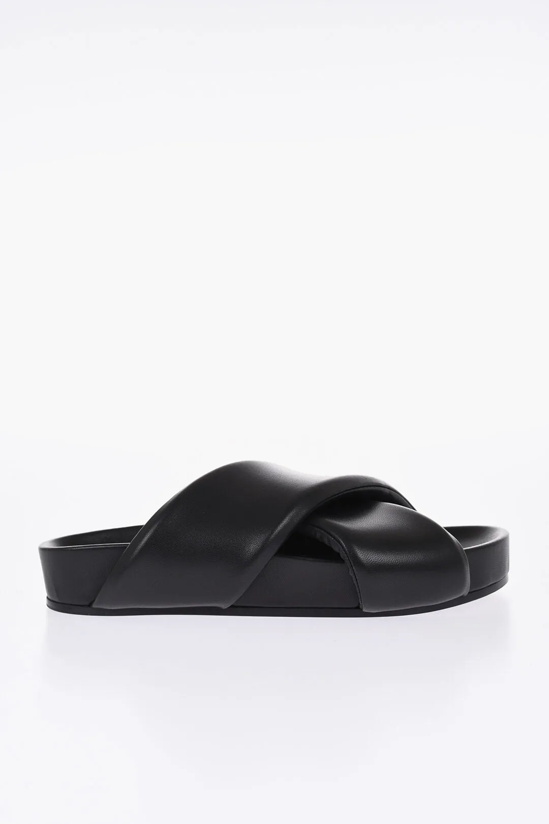 Jil Sander Padded Leather Fusbet Sliders With Criss Cross Design