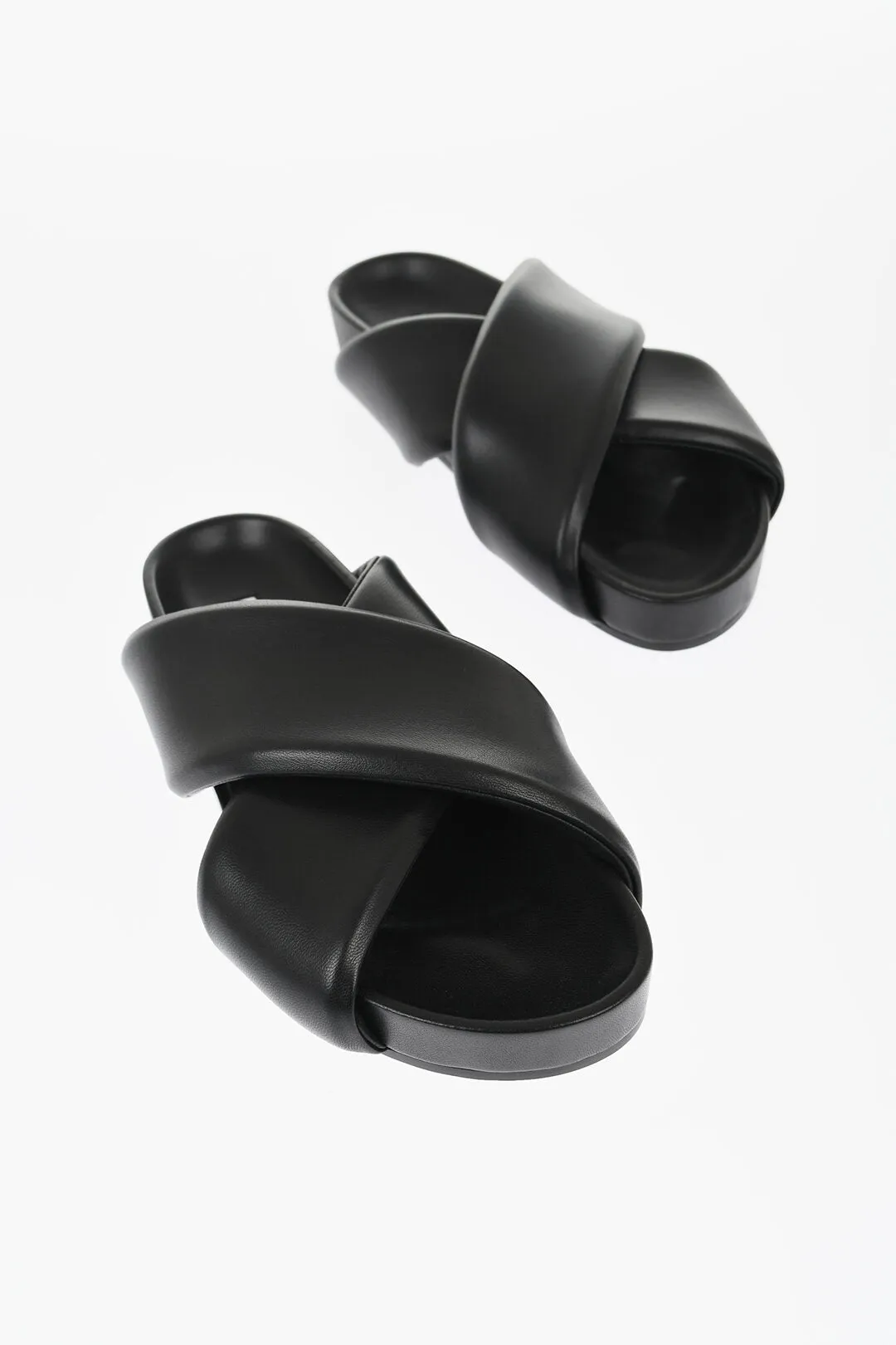 Jil Sander Padded Leather Fusbet Sliders With Criss Cross Design
