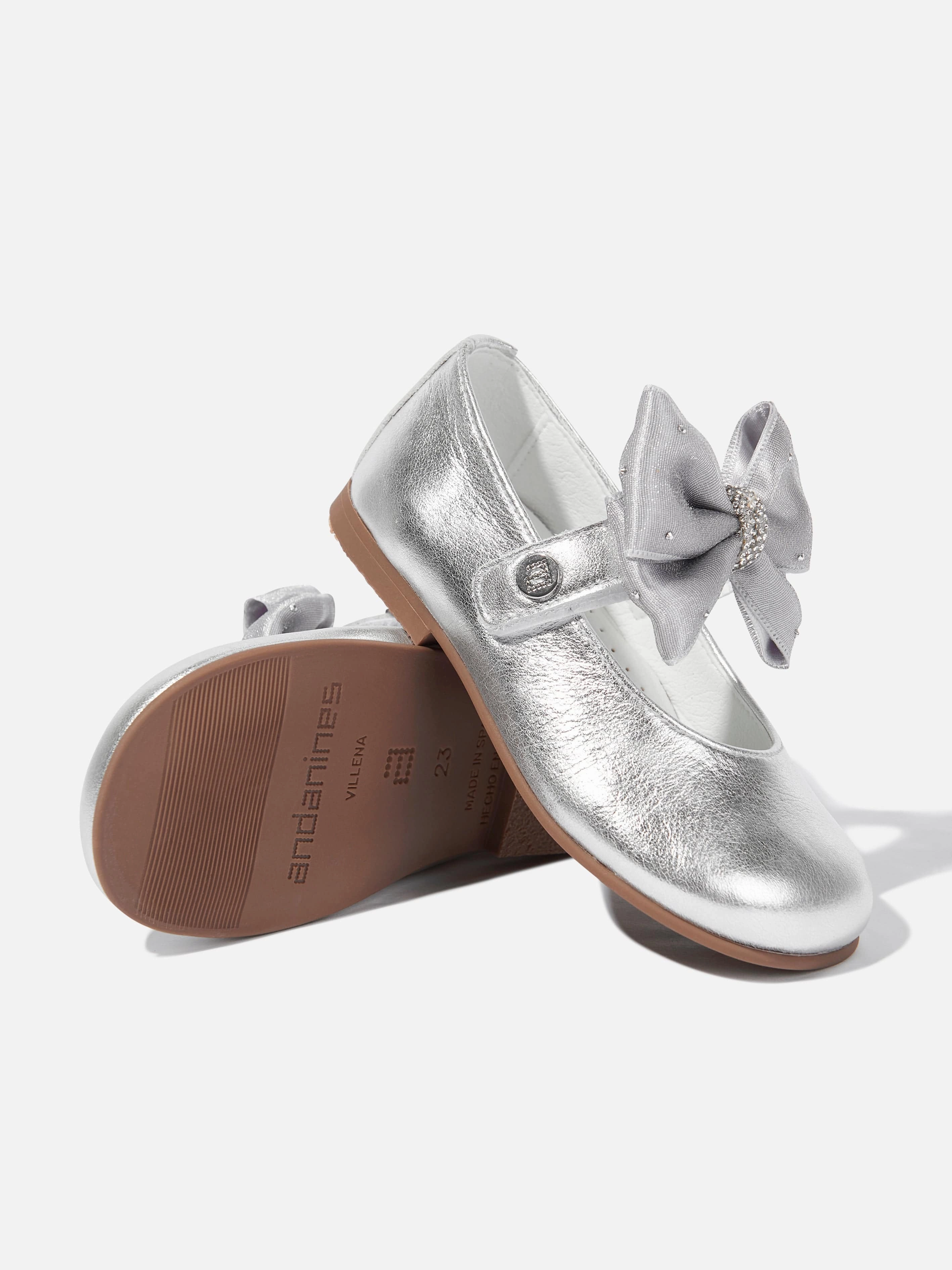 Secure Fit Andanines Girls Diamante Bow Shoes in Silver
