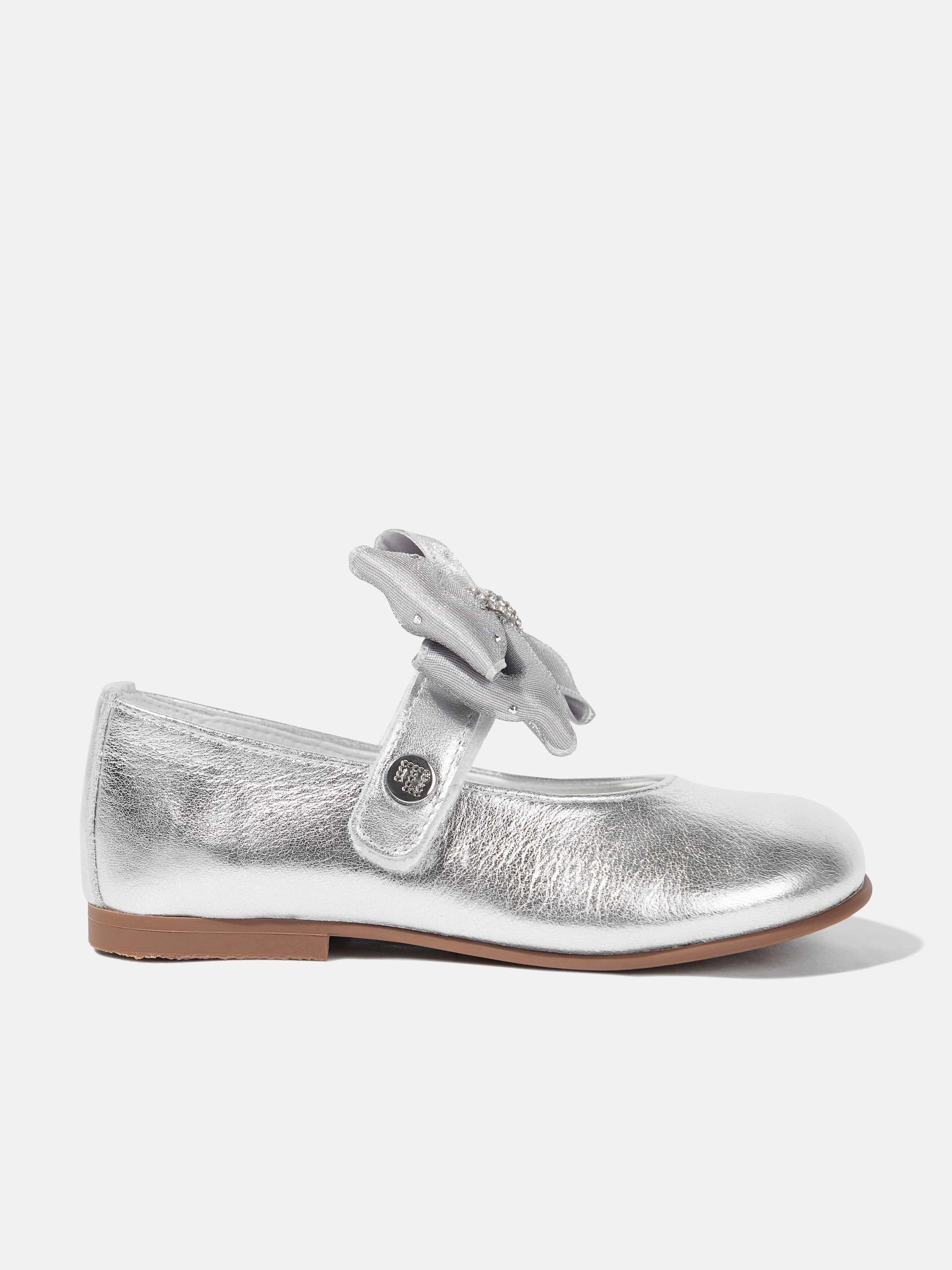Superior Materials Last Chance Andanines Girls Diamante Bow Shoes in Silver Mass production special Shop With Confidence
