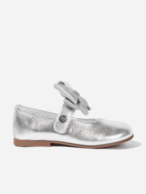 Superior Materials Last Chance Andanines Girls Diamante Bow Shoes in Silver Mass production special Shop With Confidence