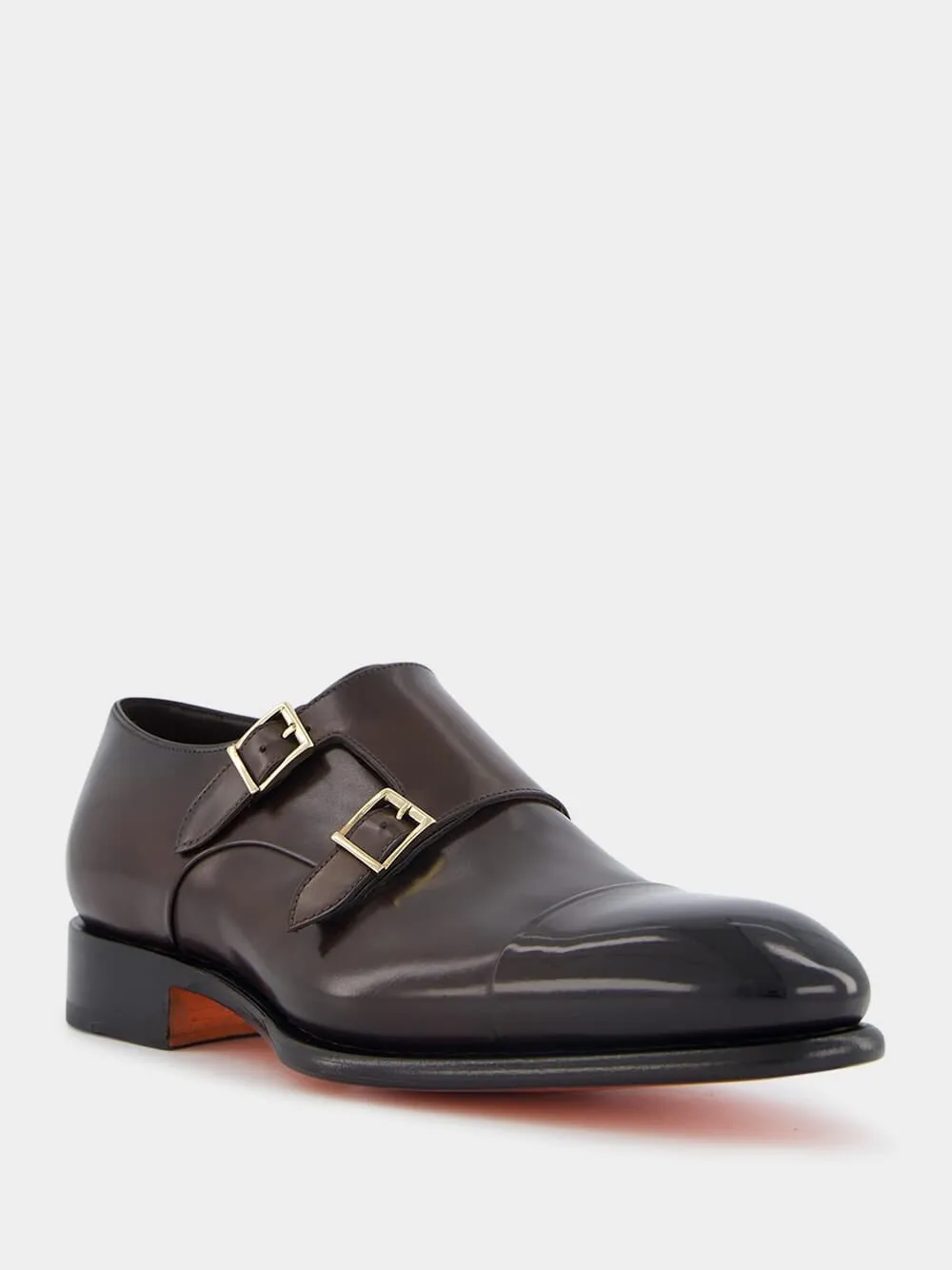 Leather double-buckle shoes