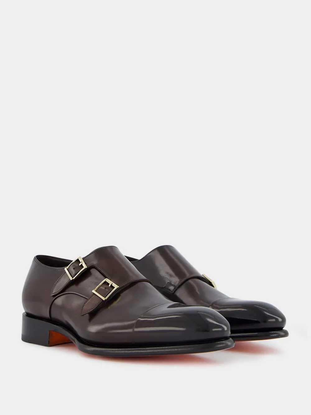 Leather double-buckle shoes