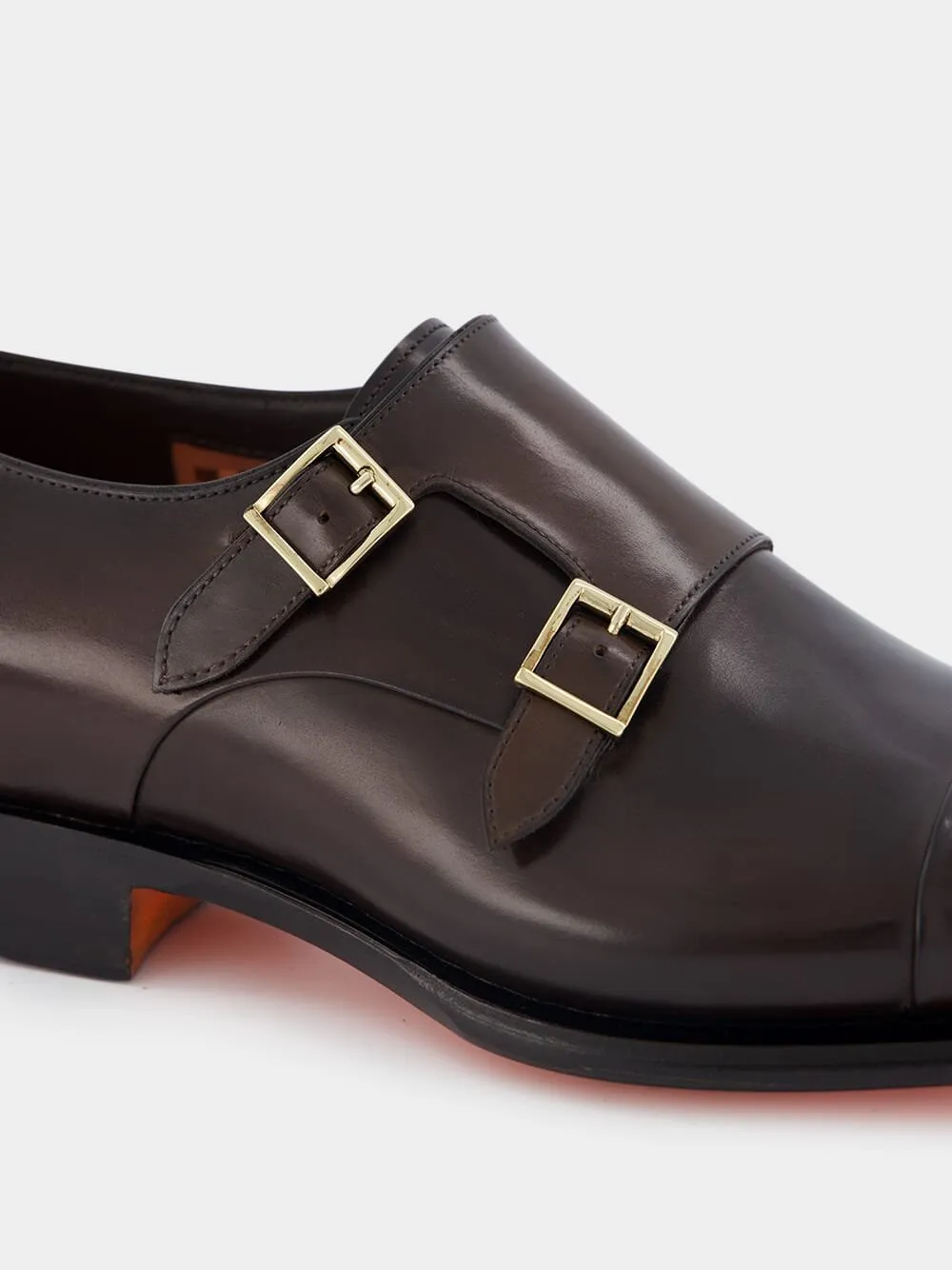 Leather double-buckle shoes