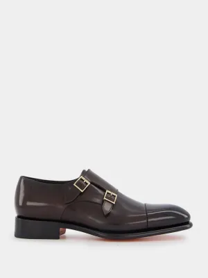 Leather double-buckle shoes