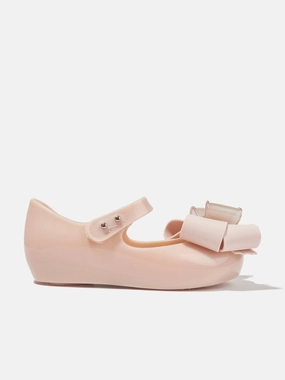 Transparent Pvc Limited collaboration Mini Melissa Girls Mini Ultragirl Fab Bow Ballerinas in Pink Featured Service Detachable Strap
