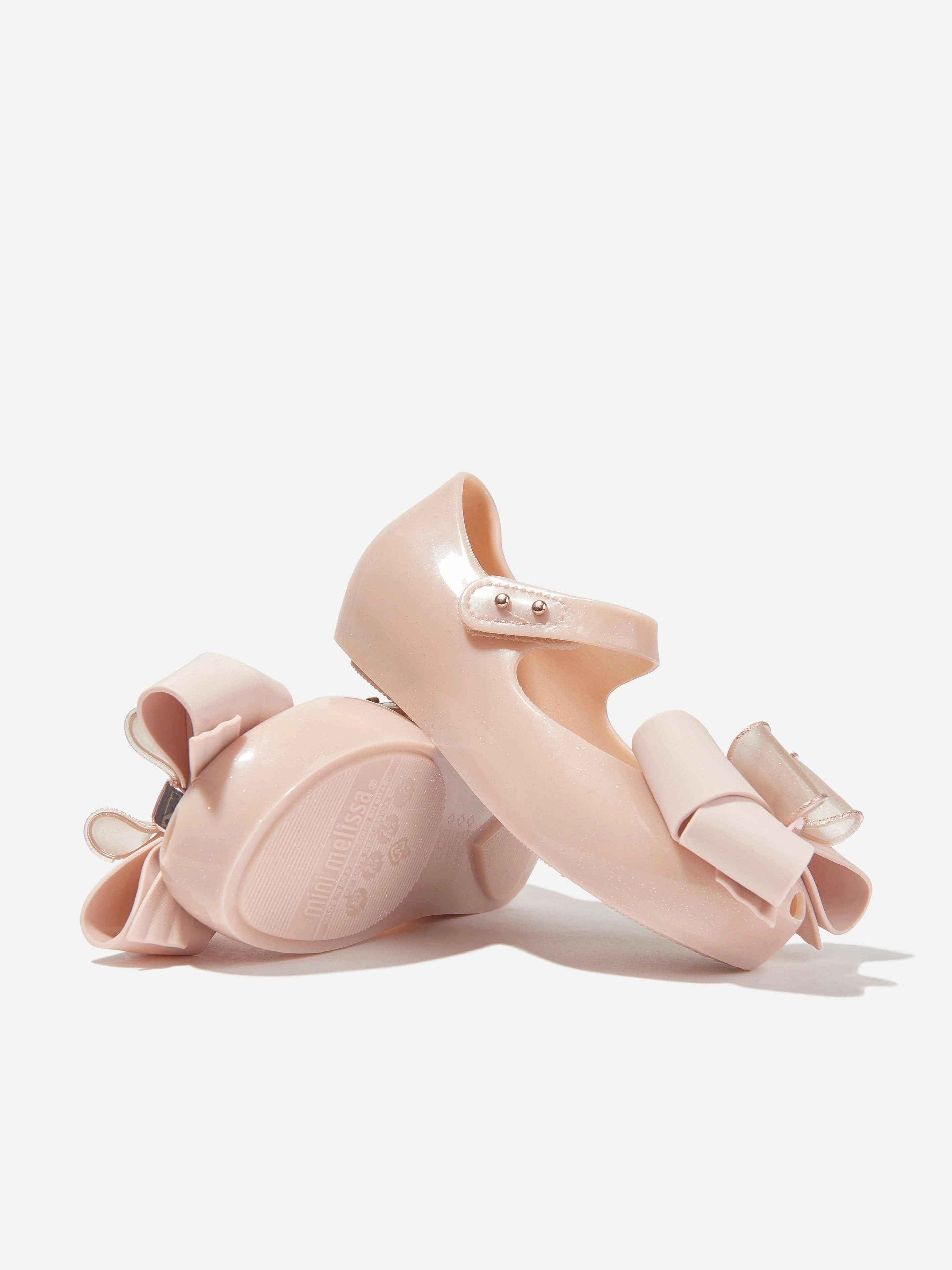 Custom Fit Available, Built For The Long Haul Mini Melissa Girls Mini Ultragirl Fab Bow Ballerinas in Pink